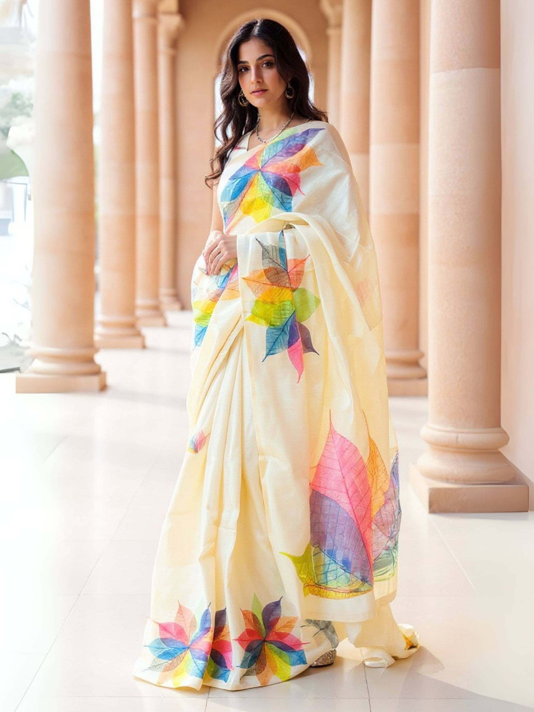 Niza Fashion Cotton Printed Regular Saree With Unstitched Blouse Piece ( Cream ) Niza Fashion Cotton Printed Regular Saree With Unstitched Blouse Piece ( Cream )
