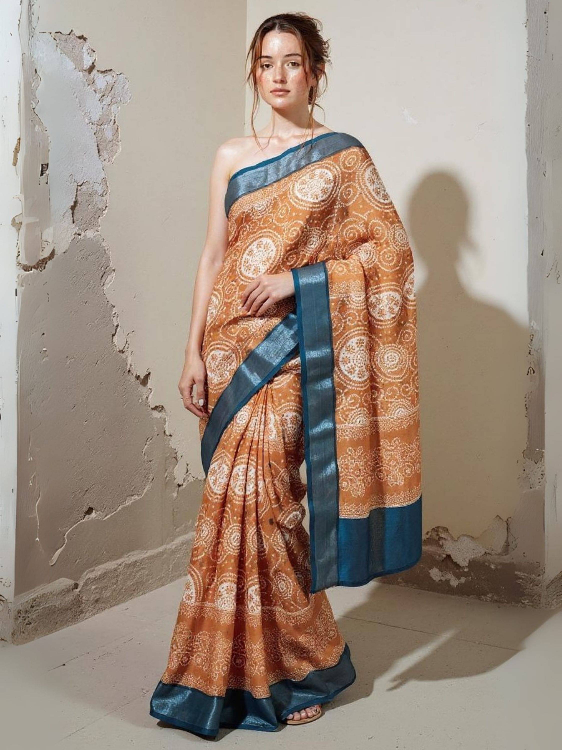     			Niza Fashion Cotton Printed Regular Saree With Unstitched Blouse Piece ( Orange )