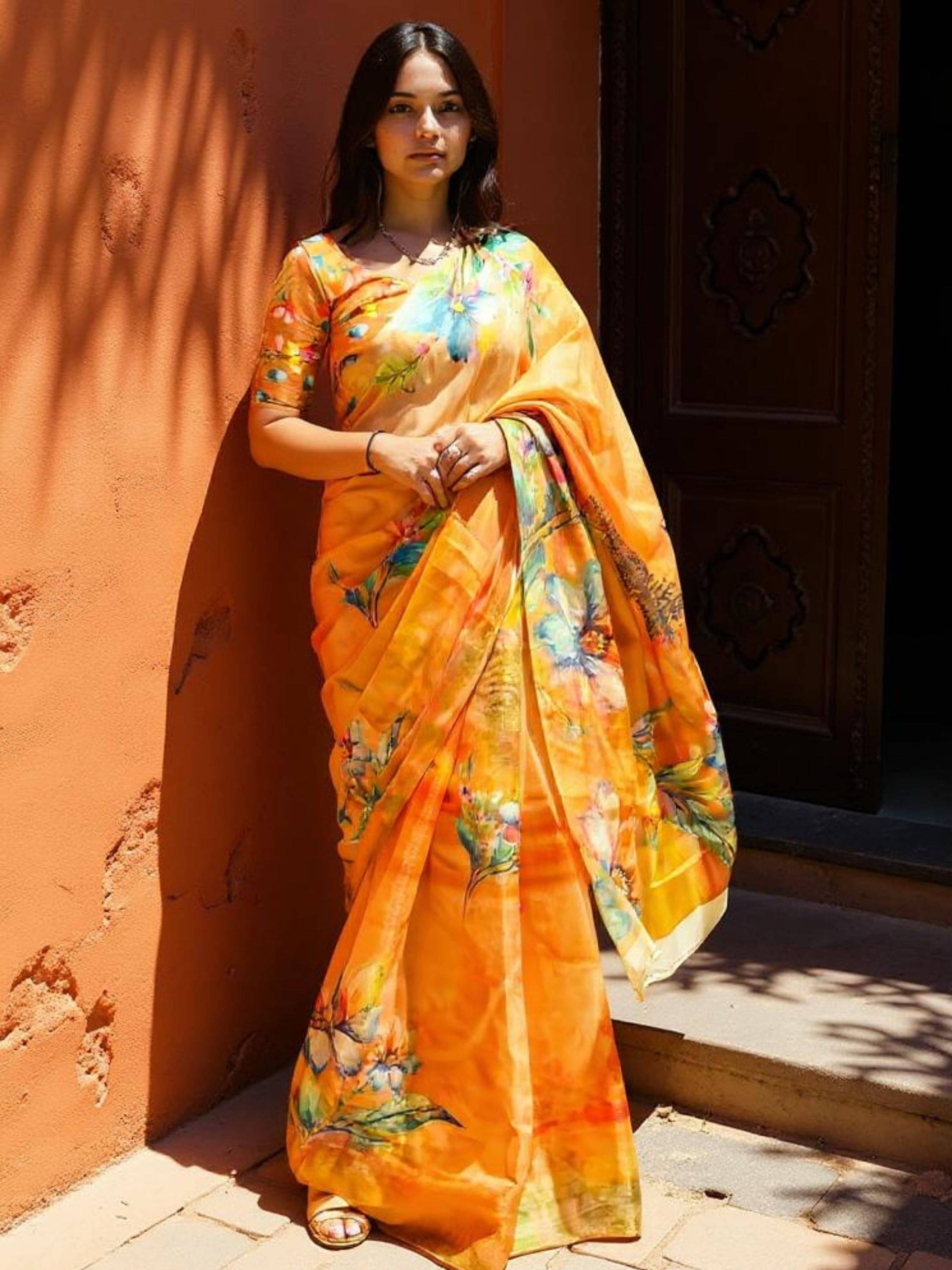     			Niza Fashion Cotton Printed Regular Saree With Unstitched Blouse Piece ( Mustard )