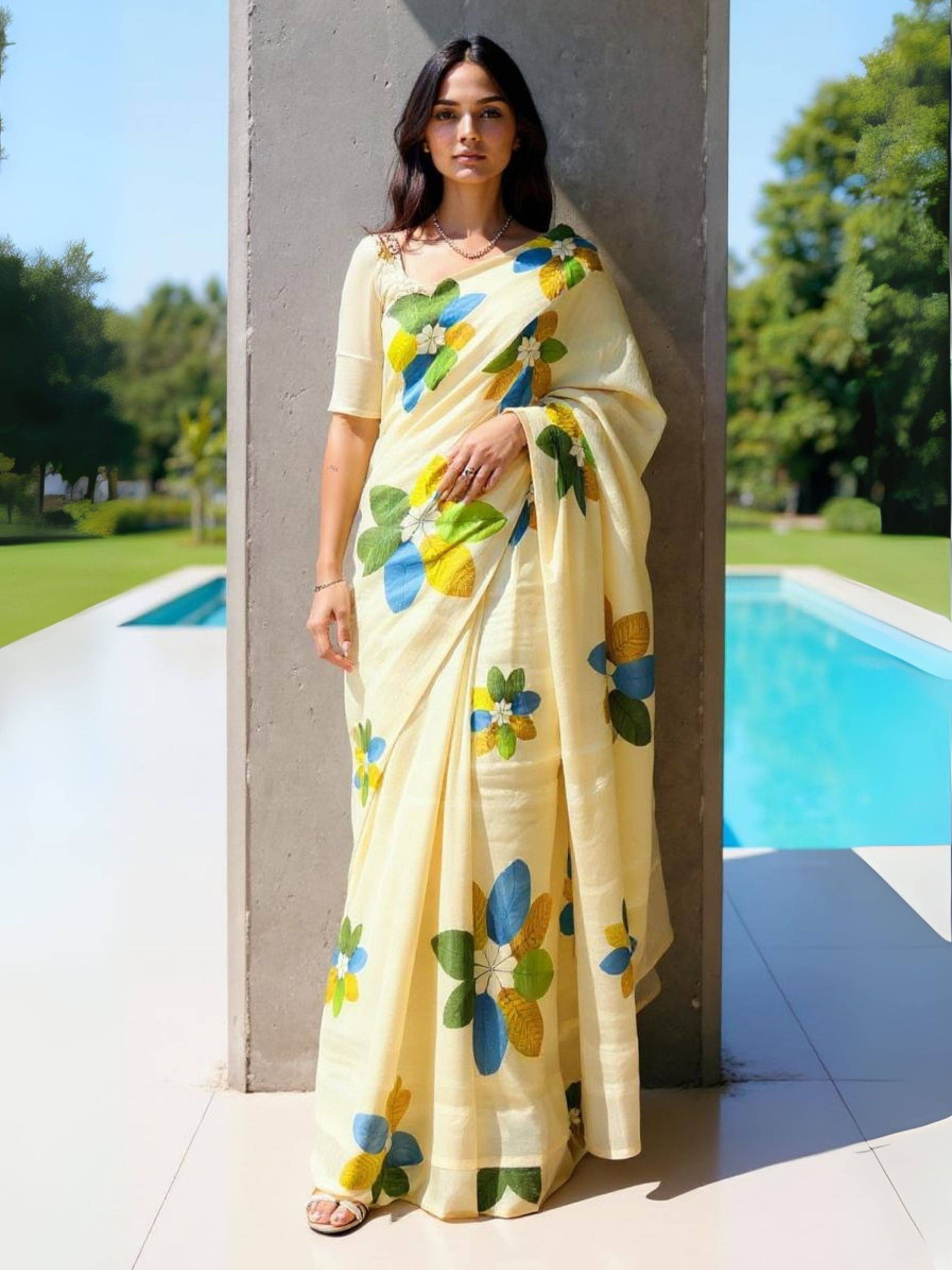     			Niza Fashion Cotton Printed Regular Saree With Unstitched Blouse Piece ( Cream )