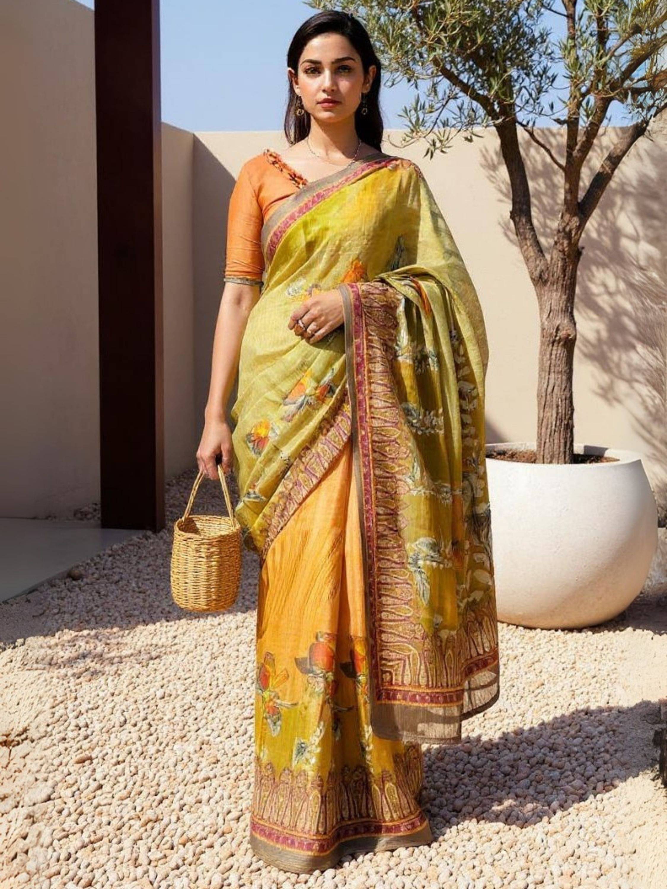     			Niza Fashion Cotton Printed Regular Saree With Unstitched Blouse Piece ( Olive )