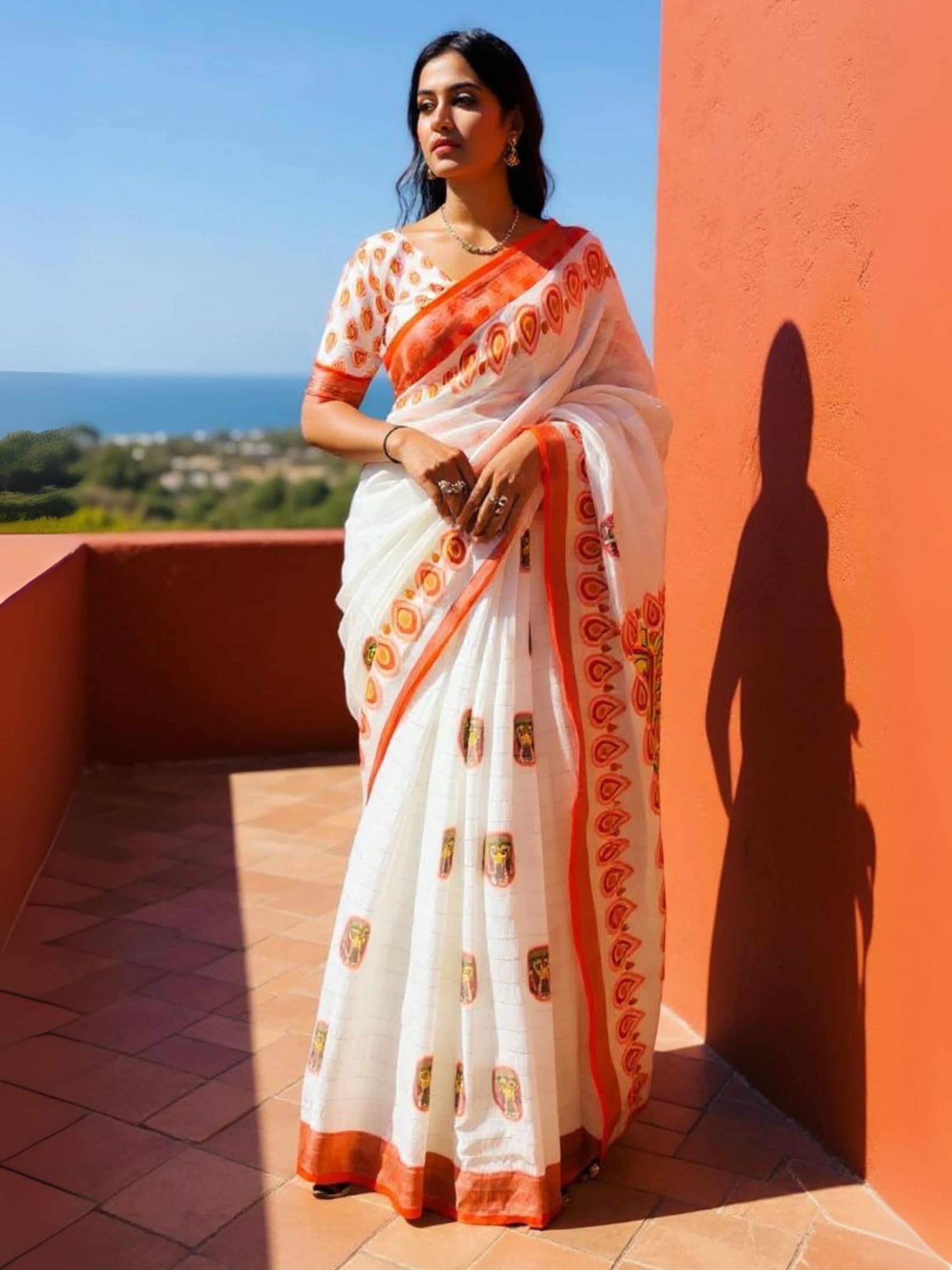     			Niza Fashion Cotton Printed Regular Saree With Unstitched Blouse Piece ( White )