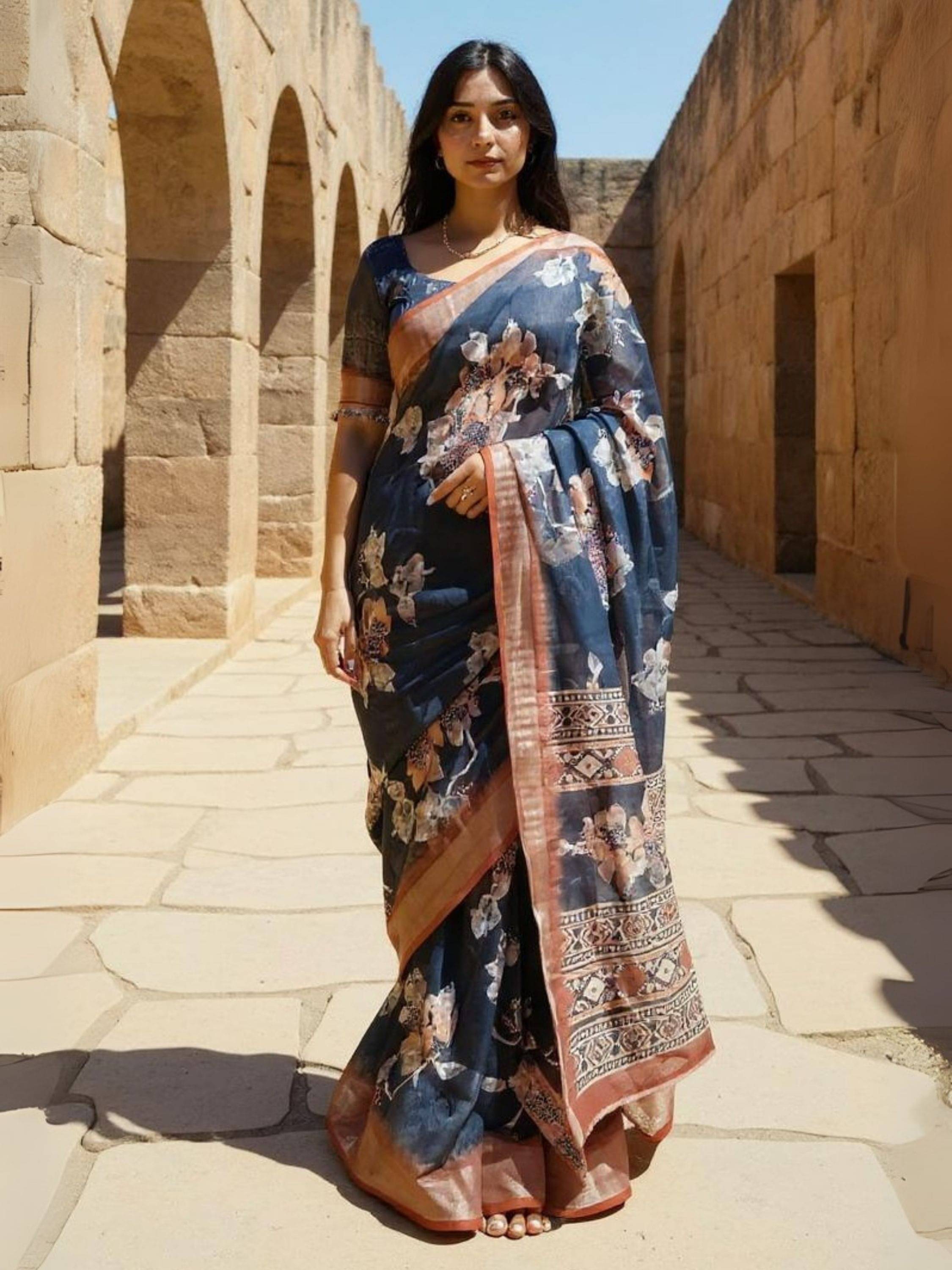 Niza Fashion Cotton Printed Regular Saree With Unstitched Blouse Piece ( Light Blue )     			Niza Fashion Cotton Printed Regular Saree With Unstitched Blouse Piece ( Light Blue )