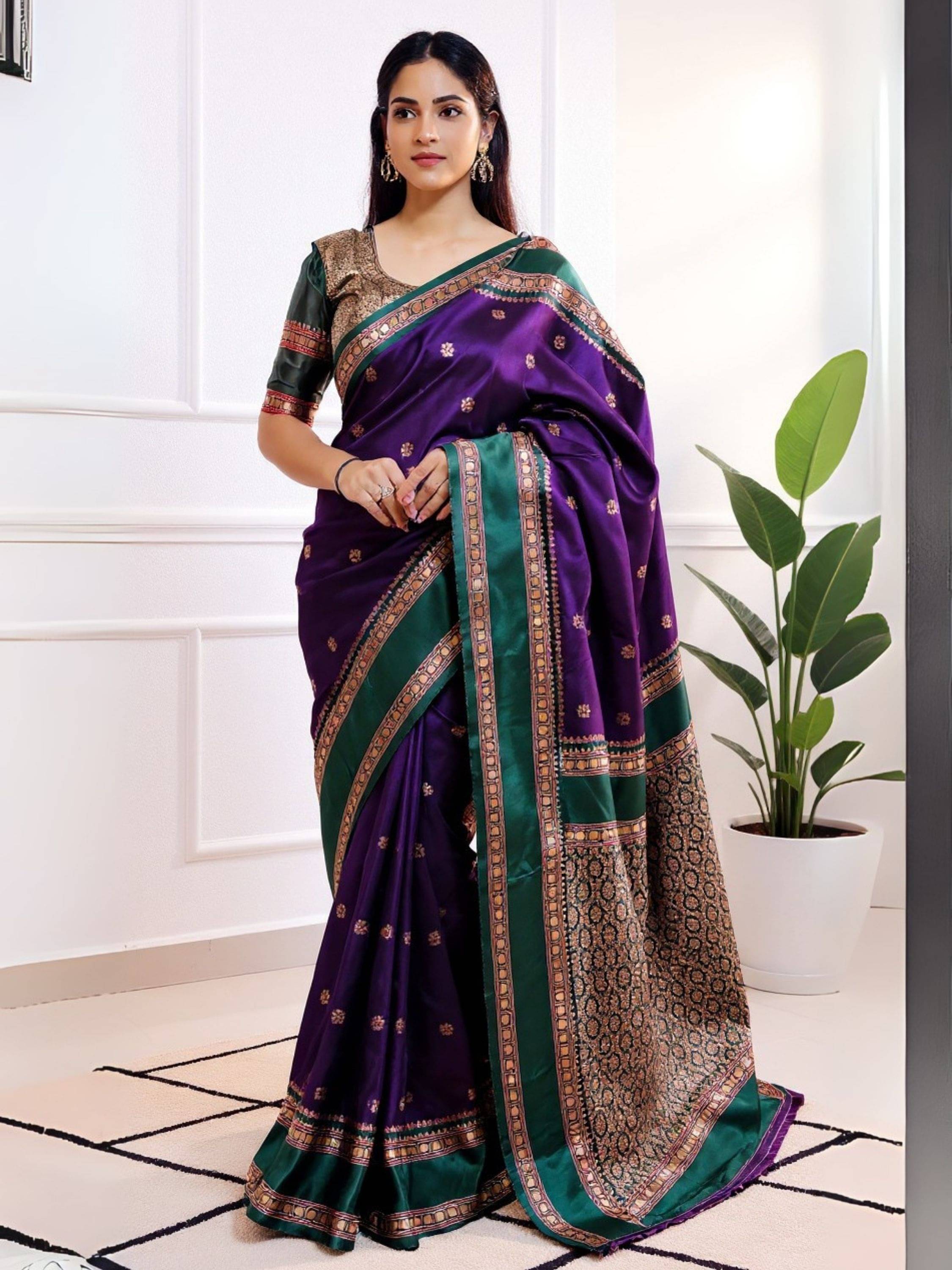     			Niza Fashion Jacquard Woven Regular Saree With Unstitched Blouse Piece ( Purple )