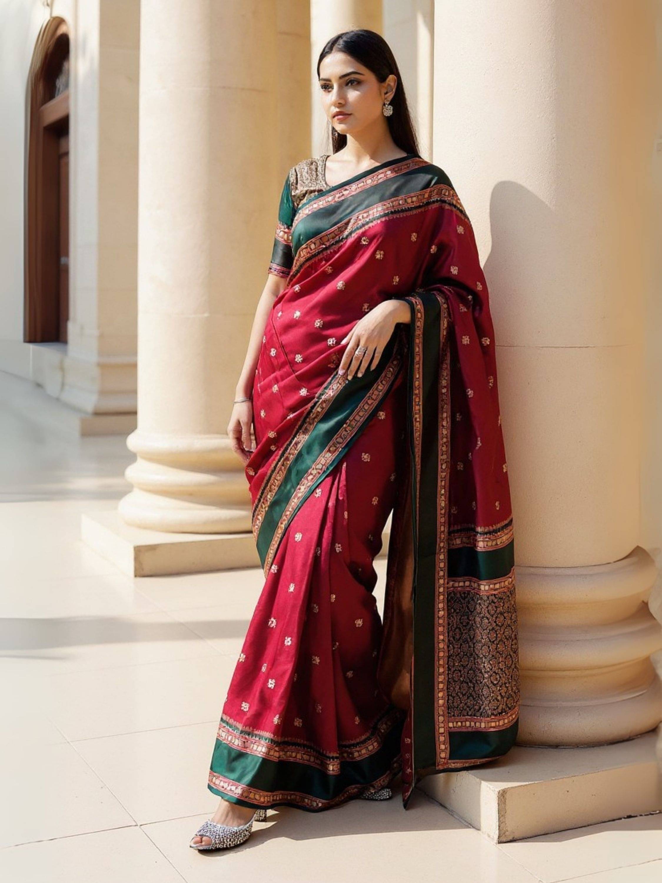     			Niza Fashion Jacquard Woven Regular Saree With Unstitched Blouse Piece ( Red )