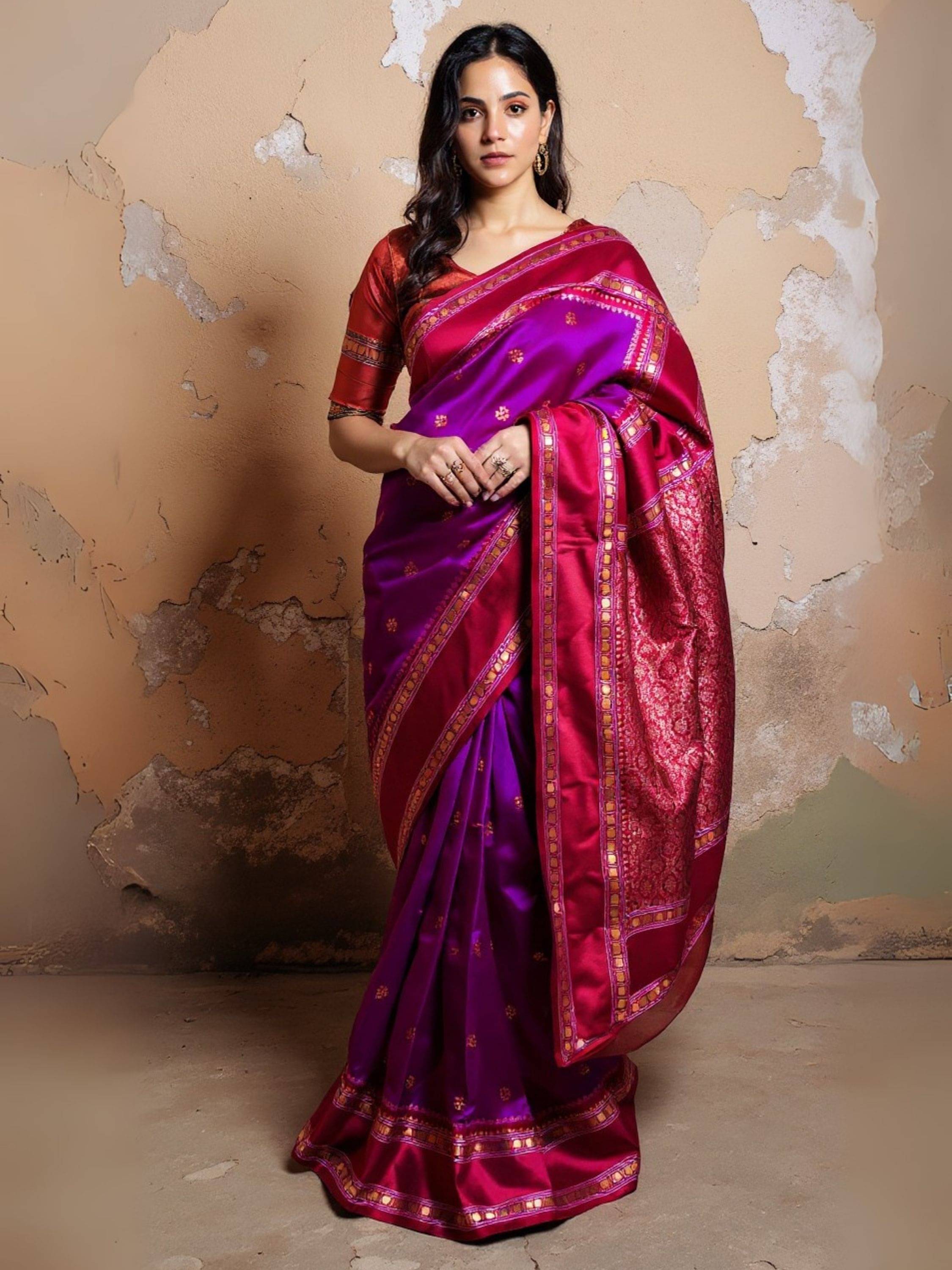     			Niza Fashion Jacquard Woven Regular Saree With Unstitched Blouse Piece ( Magenta )