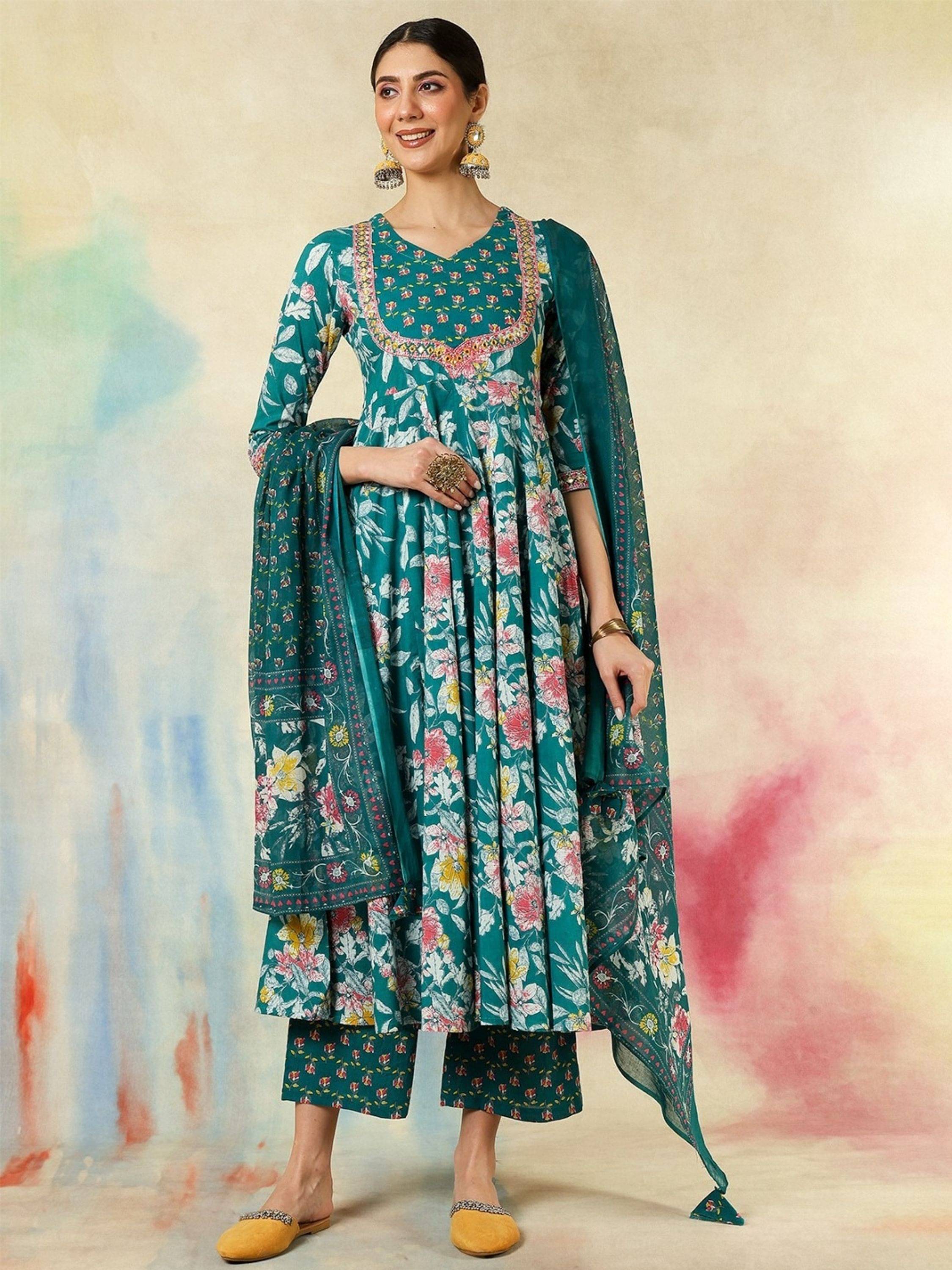 Niza Fashion Women Cotton Embroidered Straight Kurti With Pants ( Blue ) Niza Fashion Women Cotton Embroidered Straight Kurti With Pants ( Blue )