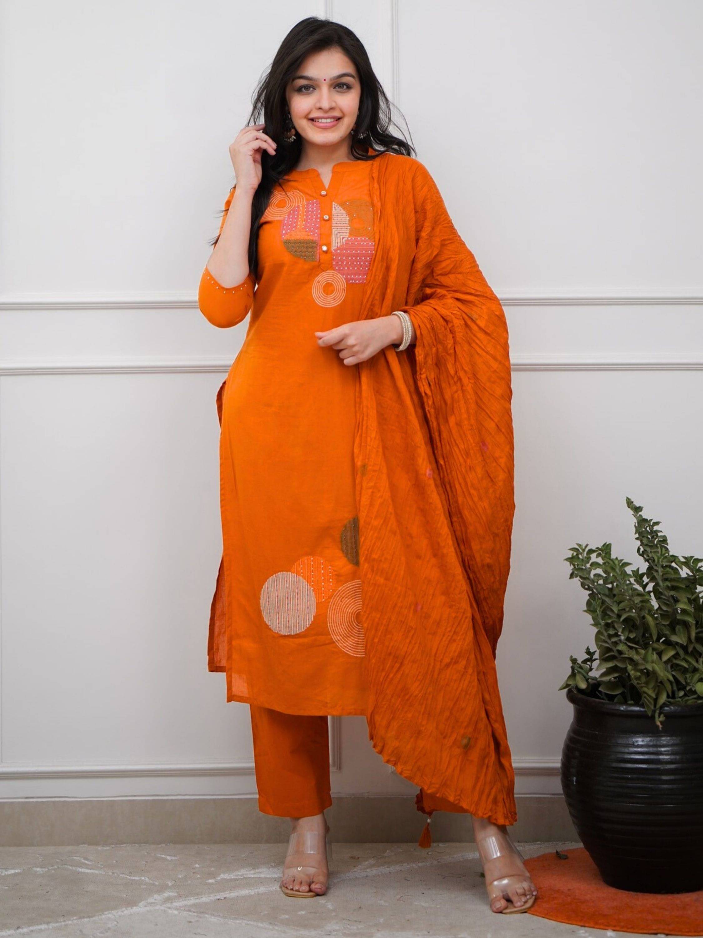     			Niza Fashion Women Rayon Embroidered Straight Kurti With Pants ( Orange )