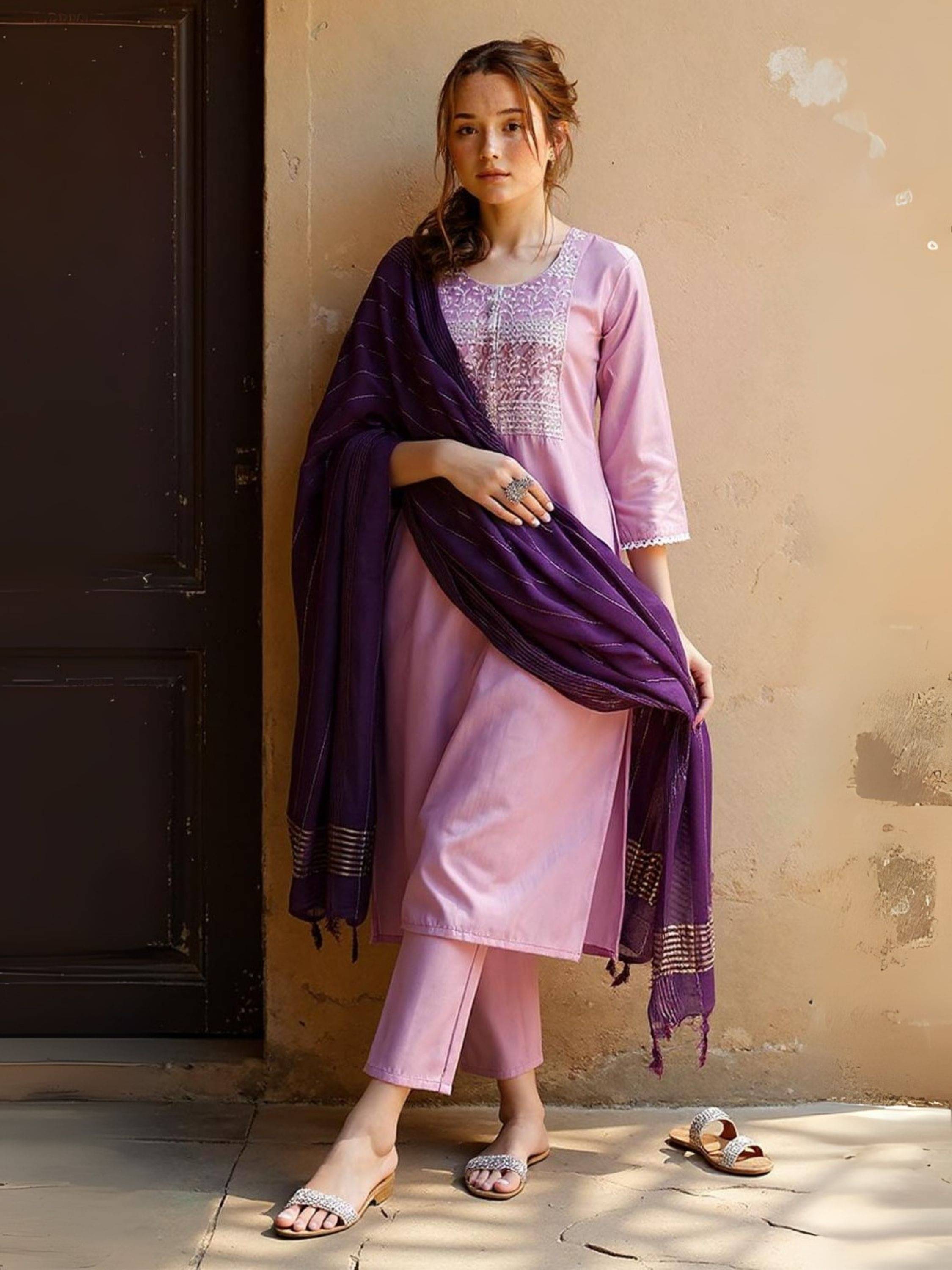 Niza Fashion Women Silk Embroidered Straight Kurti With Pants ( Peach ) Niza Fashion Women Silk Embroidered Straight Kurti With Pants ( Peach )