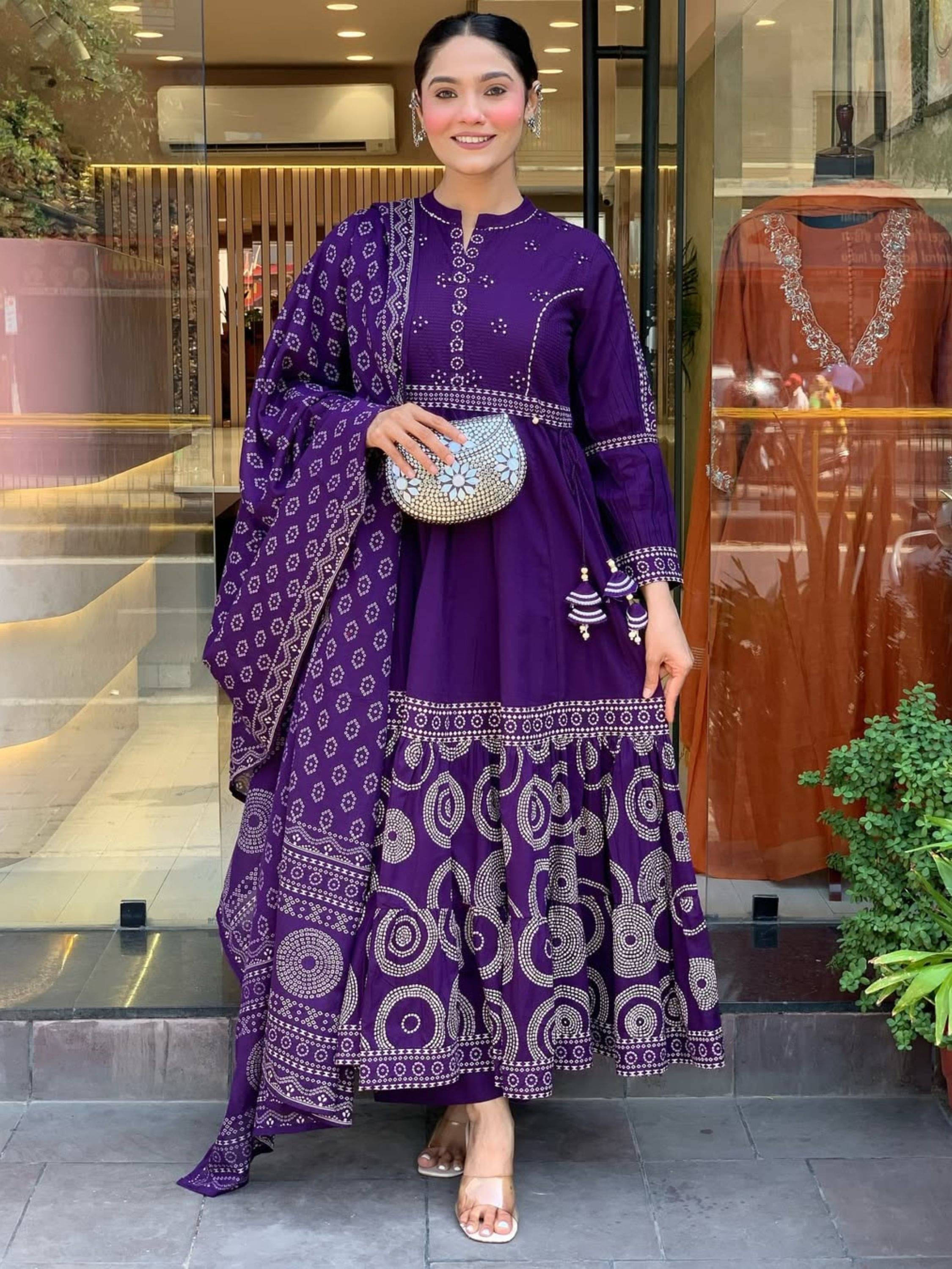     			Niza Fashion Women Silk Embroidered Straight Kurti With Pants ( Purple )