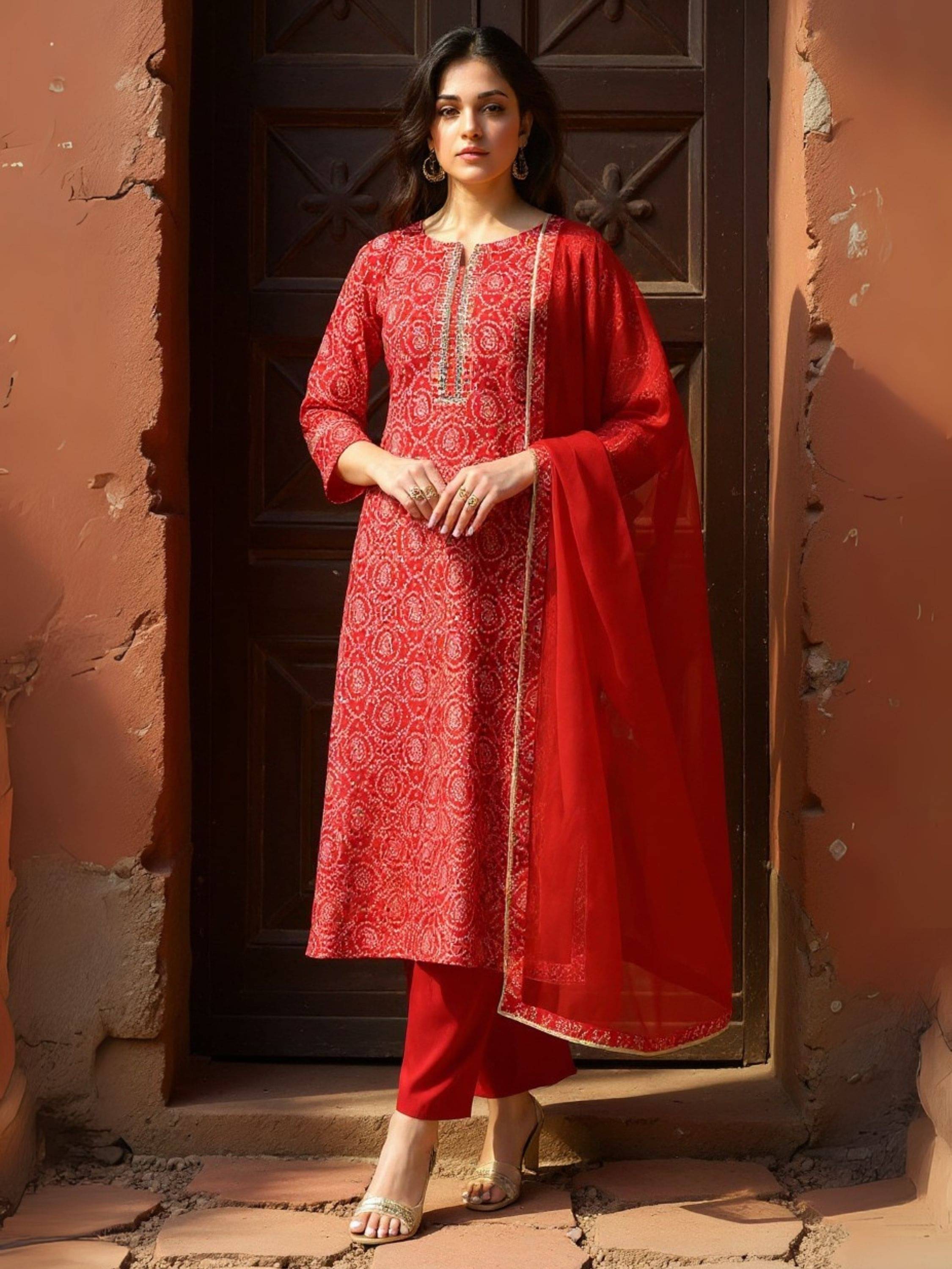 Niza Fashion Women Viscose Embroidered Straight Kurti With Pants ( Red ) Niza Fashion Women Viscose Embroidered Straight Kurti With Pants ( Red )