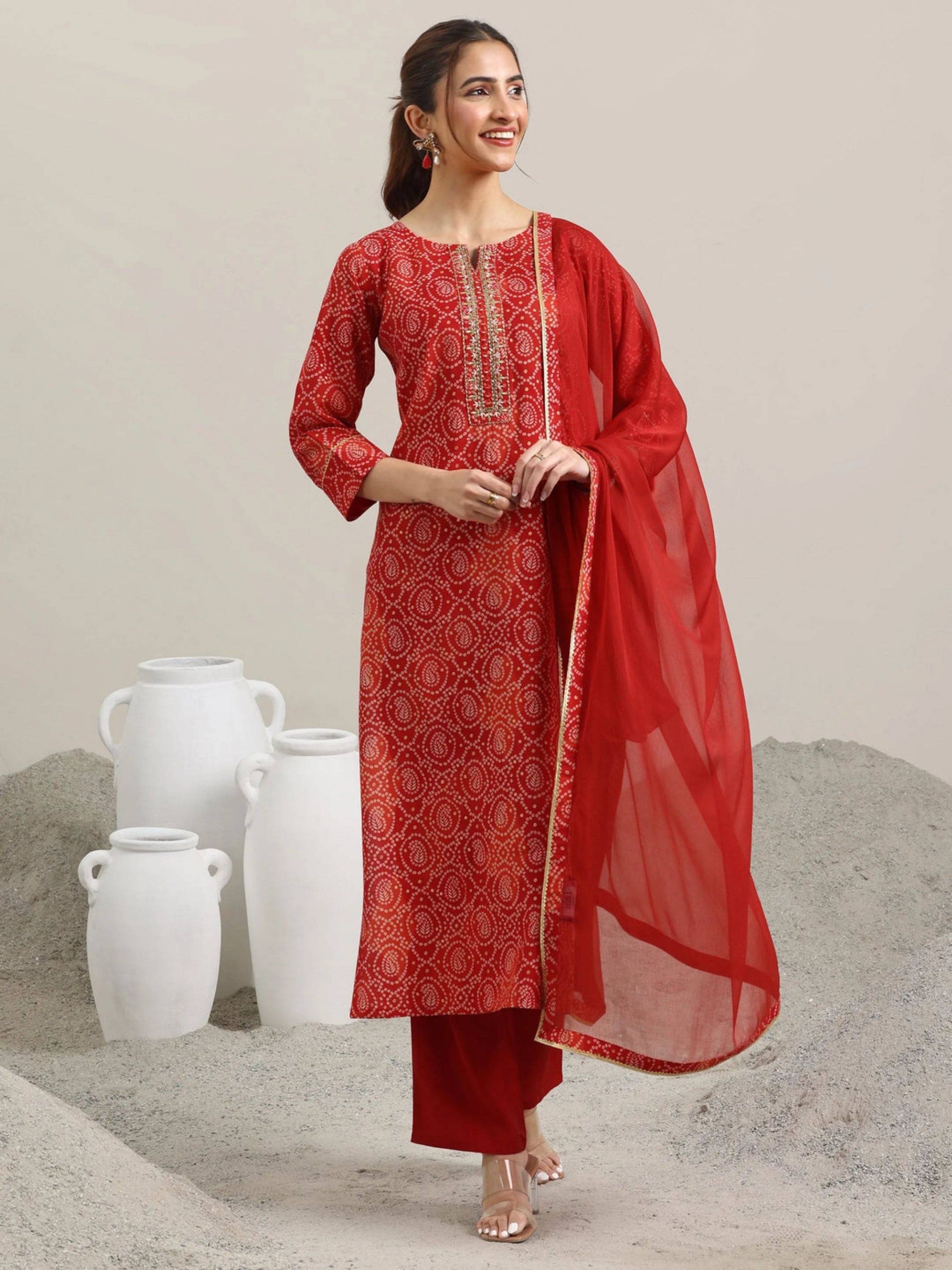     			Niza Fashion Women Viscose Embroidered Straight Kurti With Pants ( Red )