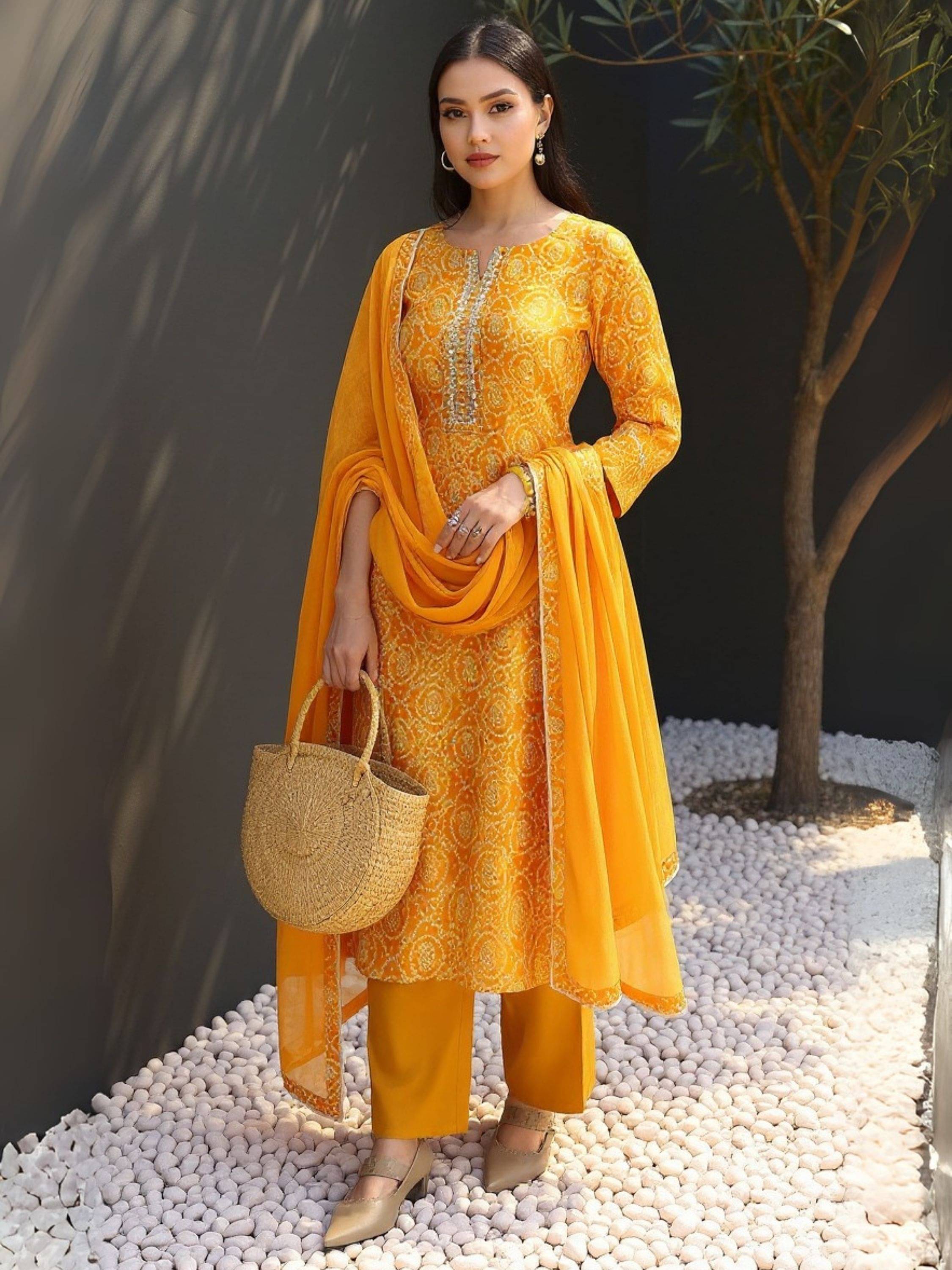     			Niza Fashion Women Viscose Embroidered Straight Kurti With Pants ( Yellow )