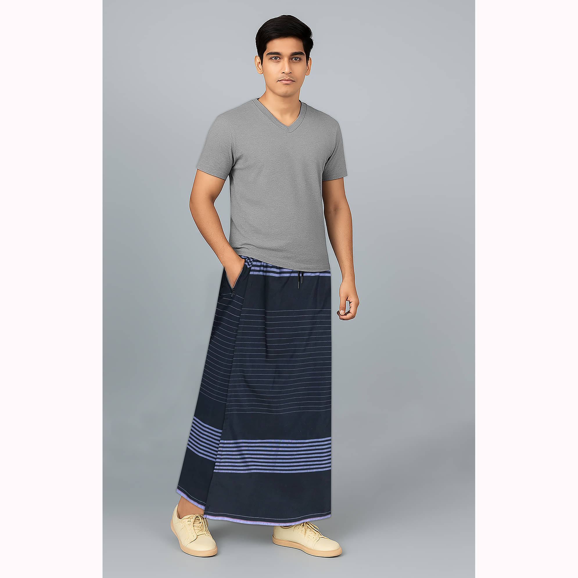     			Oasis Hometex Elastic Black Cotton Blend Men's Lungi Zipper Pocket ( Pack of 1 )