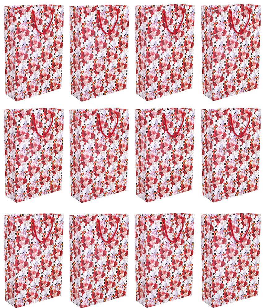     			Pack of 12pcs ( Each 10X14.5X3.75 inches) Printed Attractive Paper Gift Bags, Ideal for Wedding Gifts, Birthday Gifts, & Gifting on Special Occasions (200 GSM)