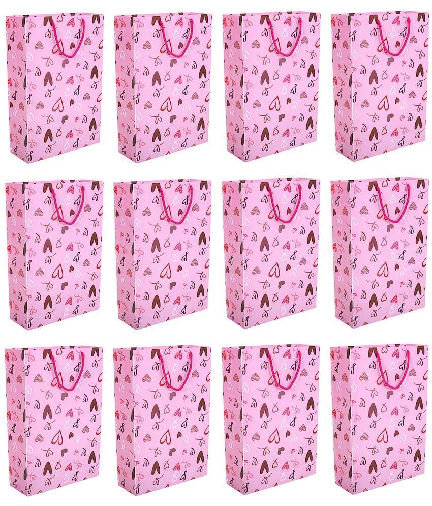     			Pack of 12pcs ( Each 10X14.5X3.75 inches) Paper Bags For Return Gifts With Gift Tags & Threads/Gift Bags For Corporate Events (200 GSM)