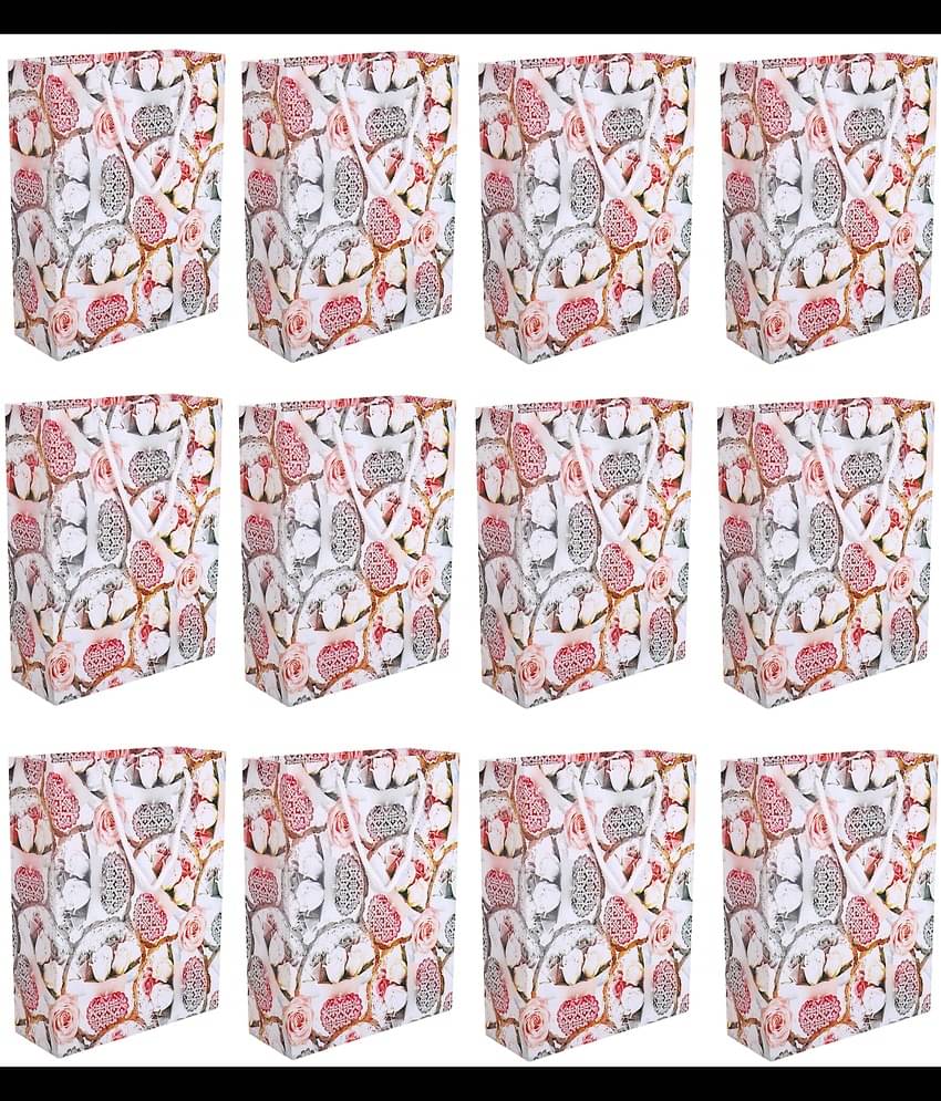     			Pack of 12pcs ( Each 10X8X3. inches) Floral Printed Thank You Paper Gift Bags, Paper Carry Bags For Birthday Gift, (200 GSM)
