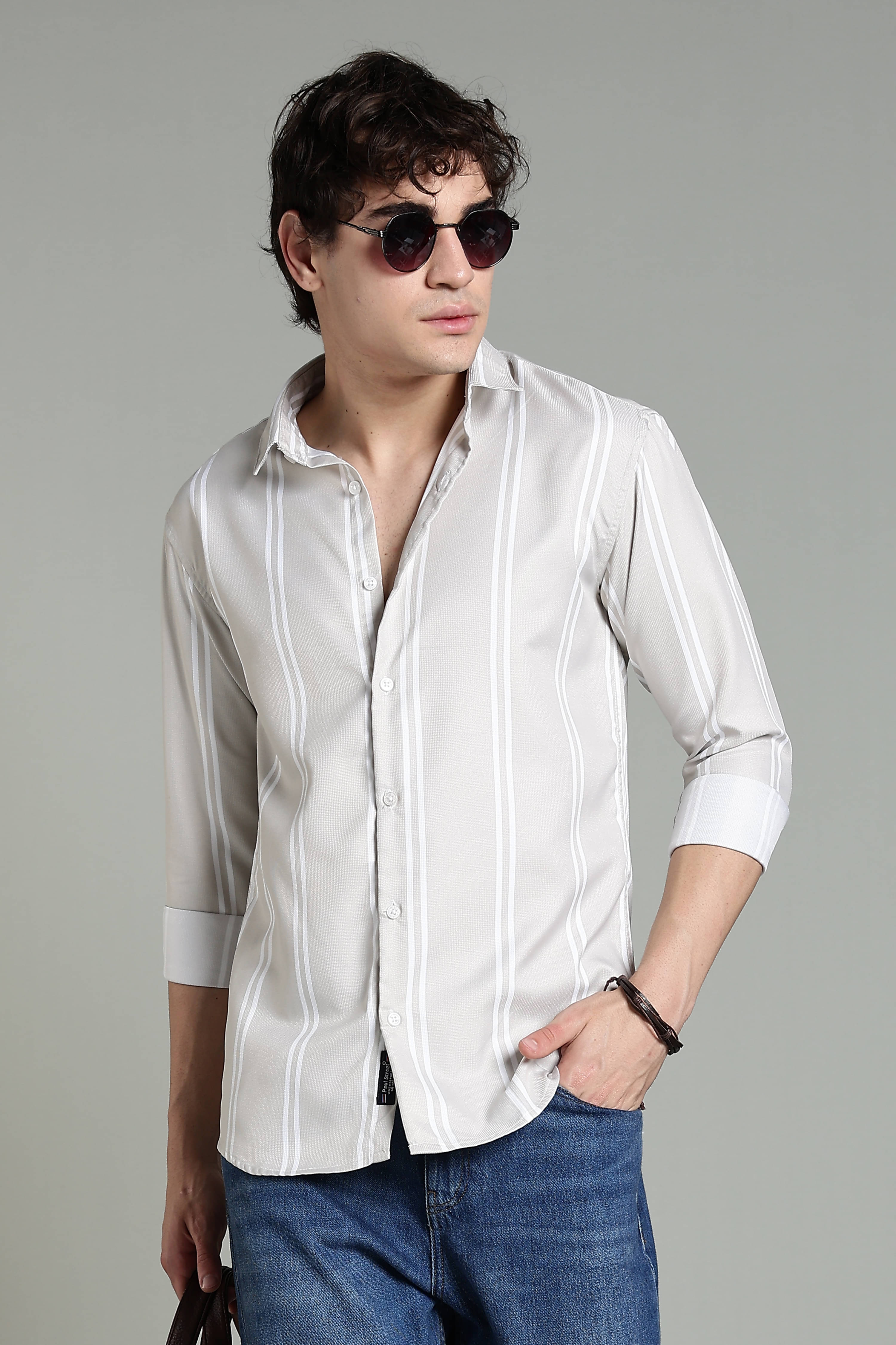 Paul Street Cotton Blend Slim Fit Striped Full Sleeves Men's Casual Shirt - Beige ( Pack of 1 )     			Paul Street Cotton Blend Slim Fit Striped Full Sleeves Men's Casual Shirt - Beige ( Pack of 1 )