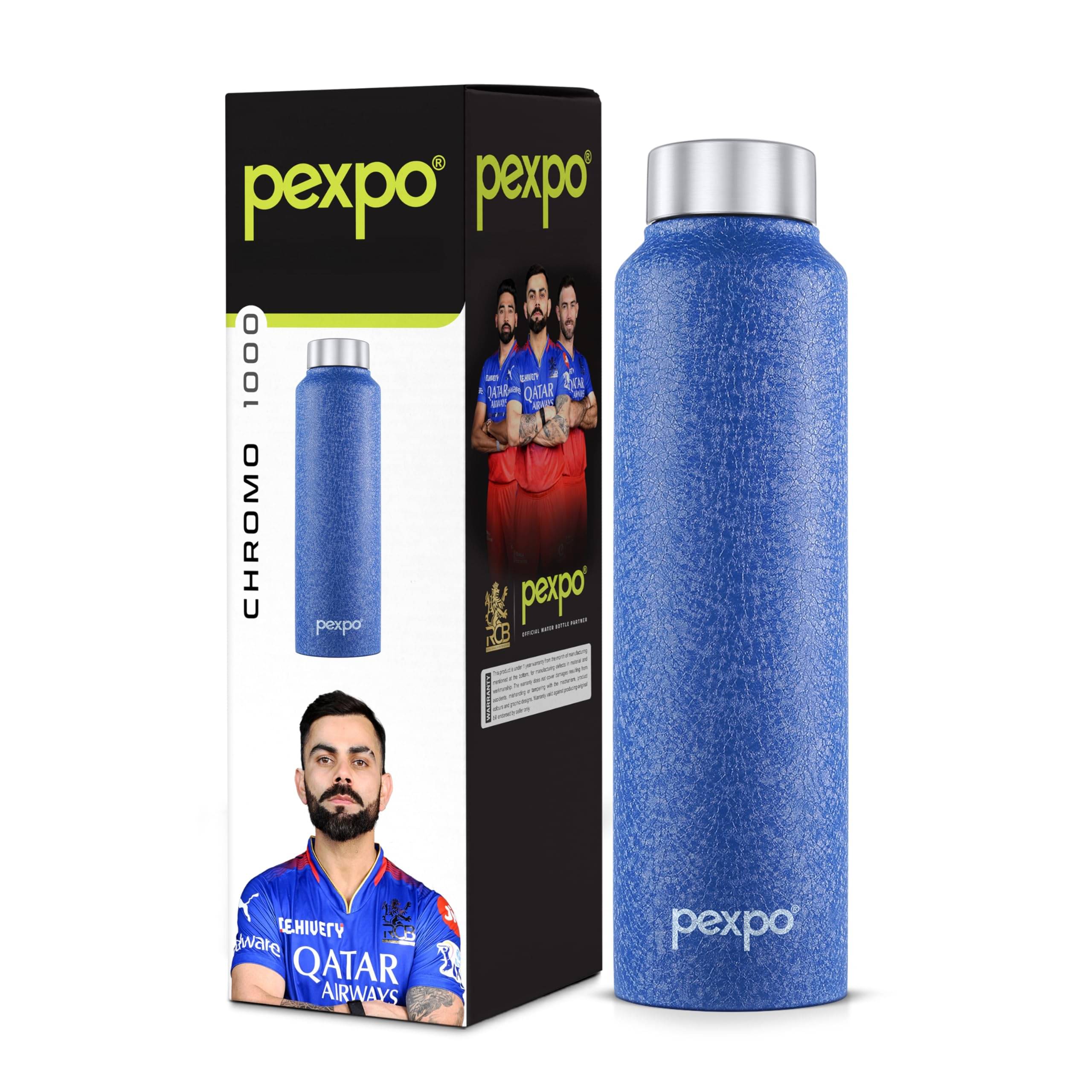     			Pexpo Chromo Blue Stainless Steel Fridge Water Bottle 950 mL ( Set of 1 )