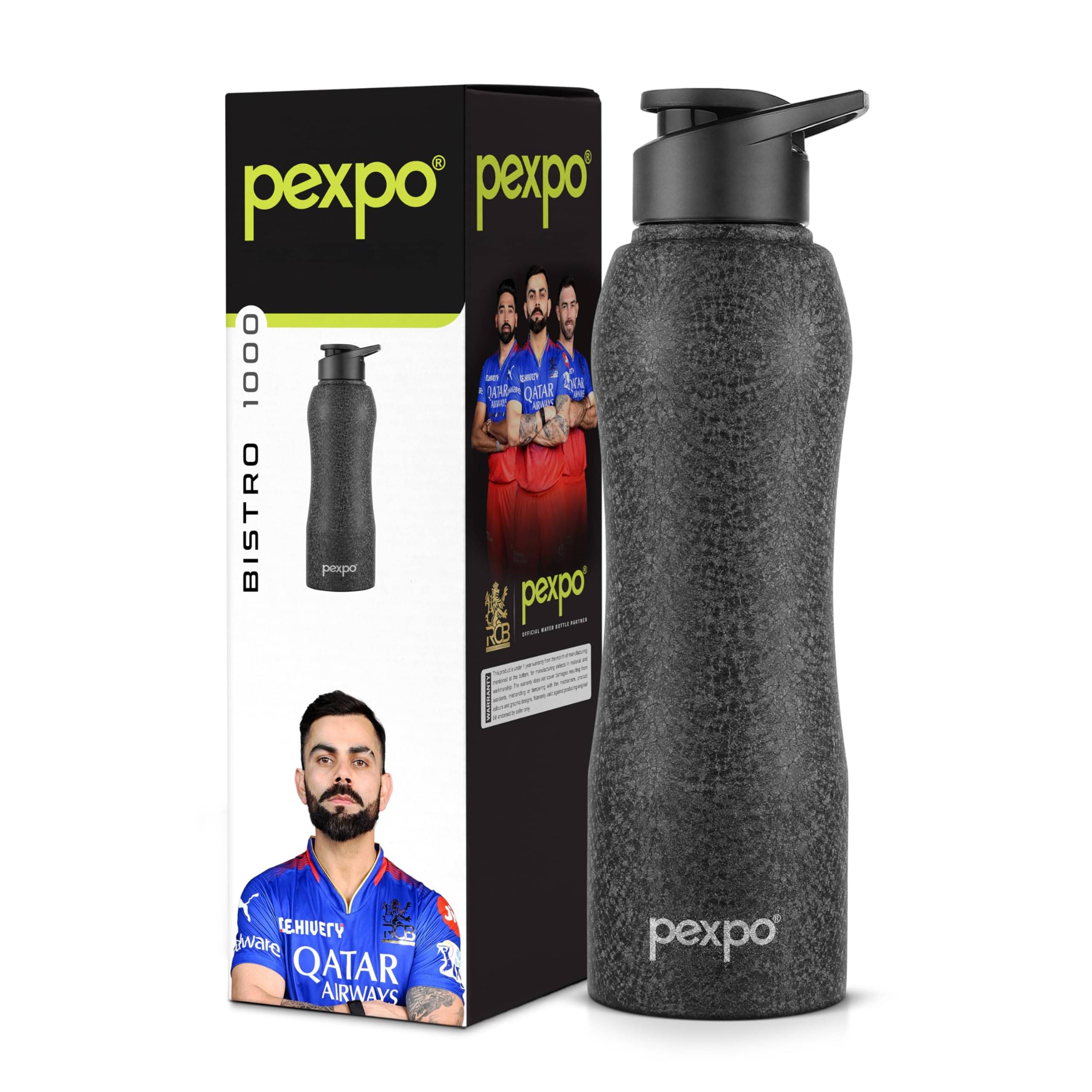     			Pexpo Bistro Black Stainless Steel Fridge Water Bottle 1000 mL ( Set of 1 )