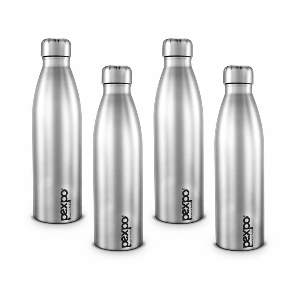     			Pexpo Genro Silver Stainless Steel Fridge Water Bottle 1000 mL ( Set of 4 )