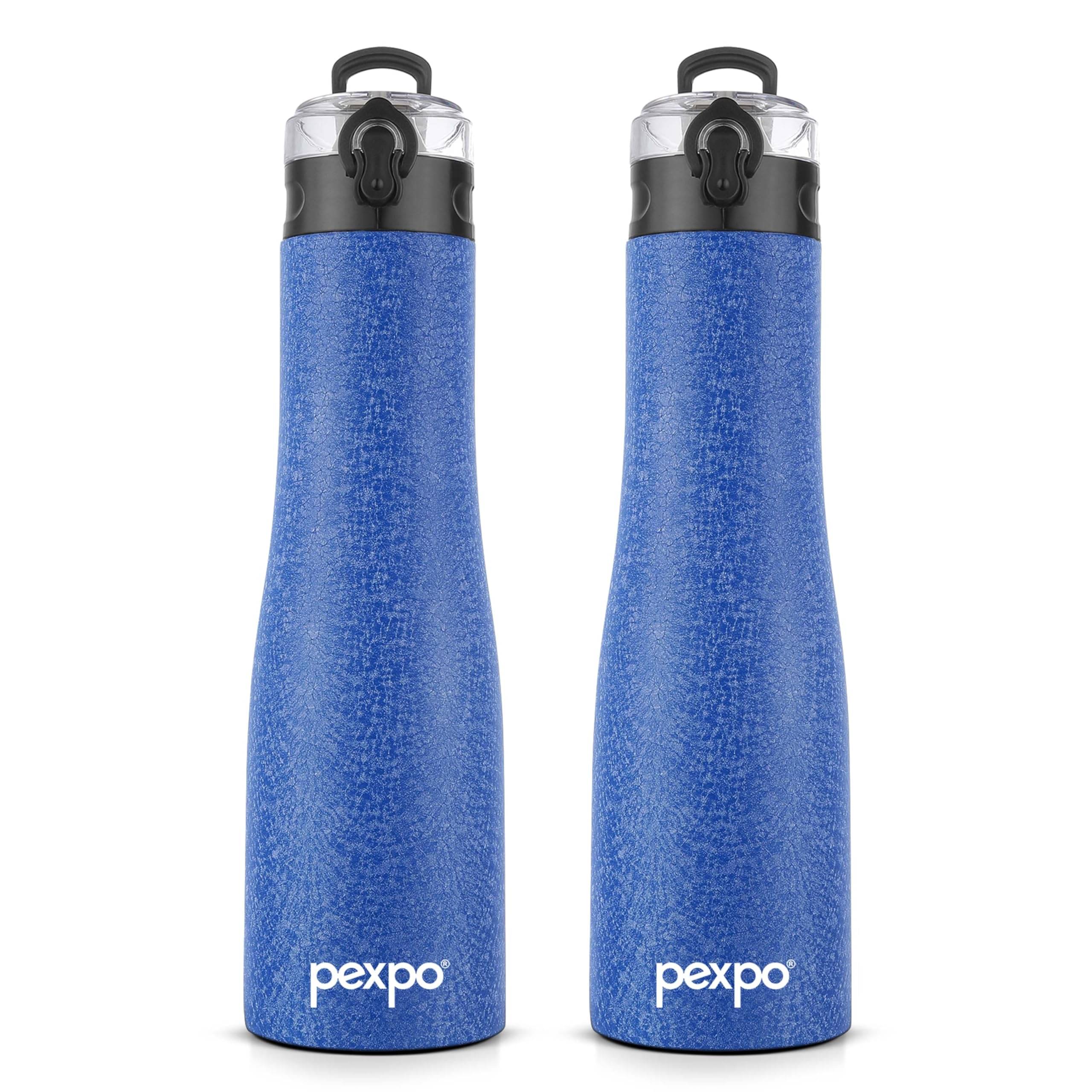     			Pexpo 1000 ml Stainless Steel Sports Water Bottle, Push Button Cap (Set of 2, Blue, Monaco)