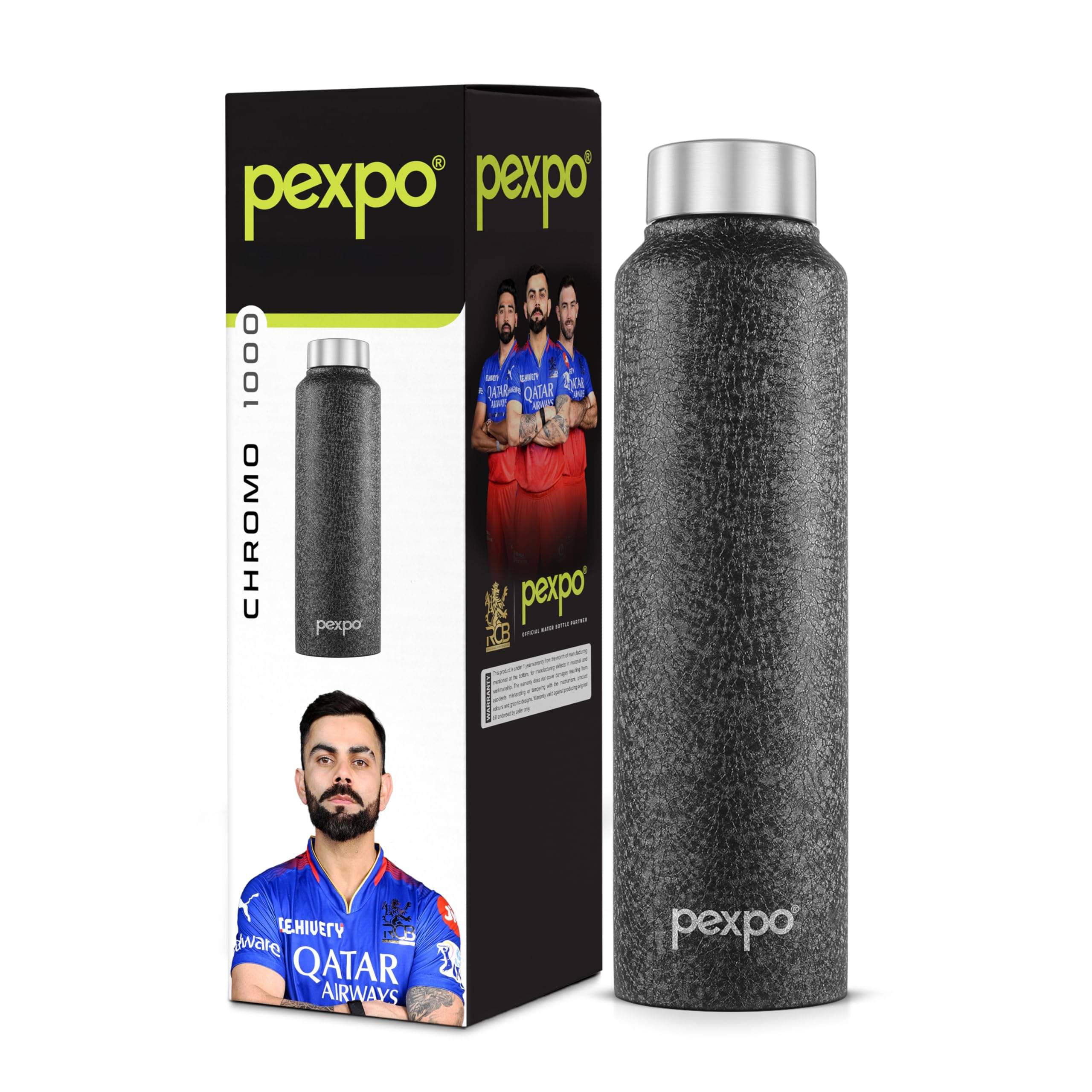     			Pexpo Chromo Black Stainless Steel Fridge Water Bottle 950 mL ( Set of 1 )
