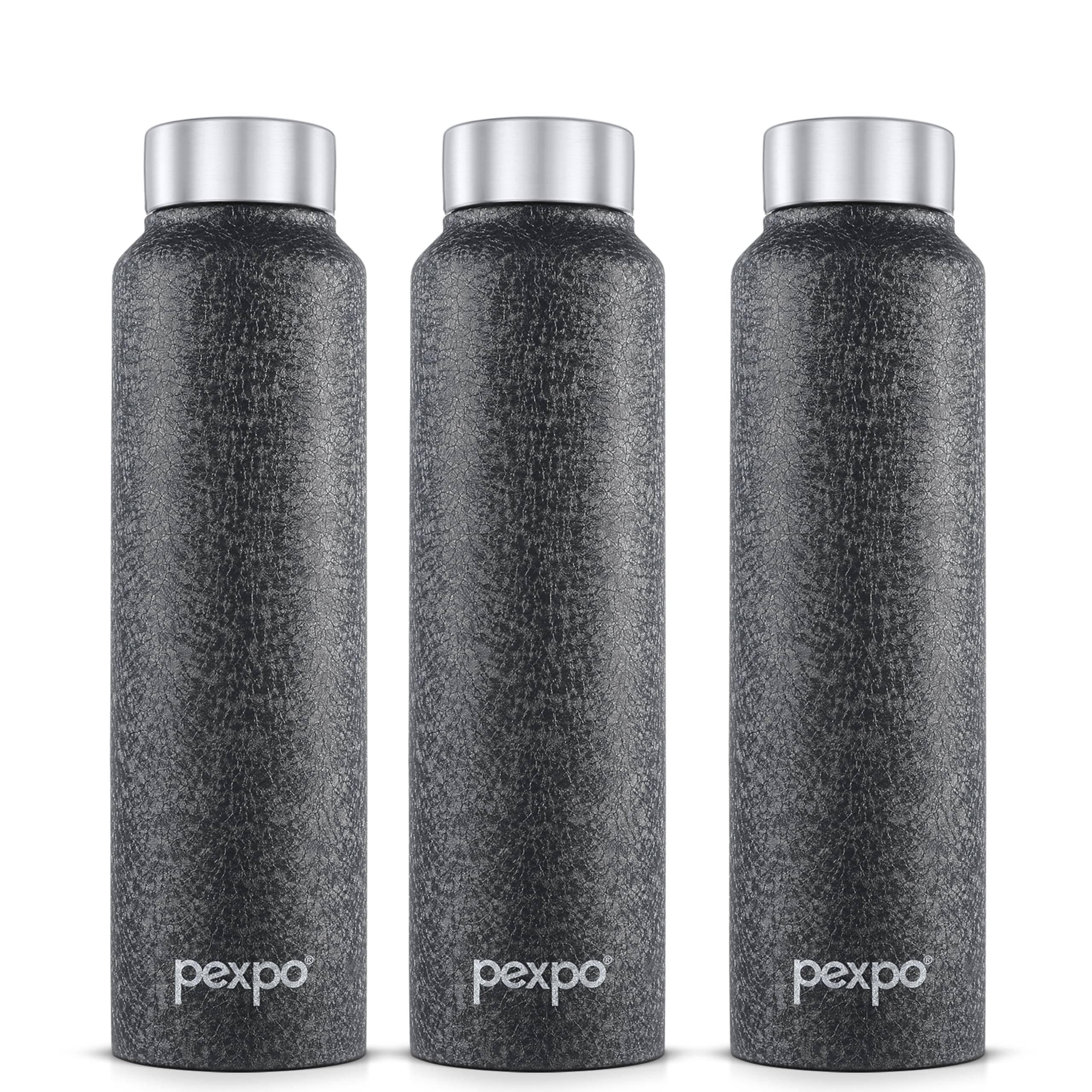     			Pexpo Chromo Black Stainless Steel Fridge Water Bottle 950 mL ( Set of 3 )