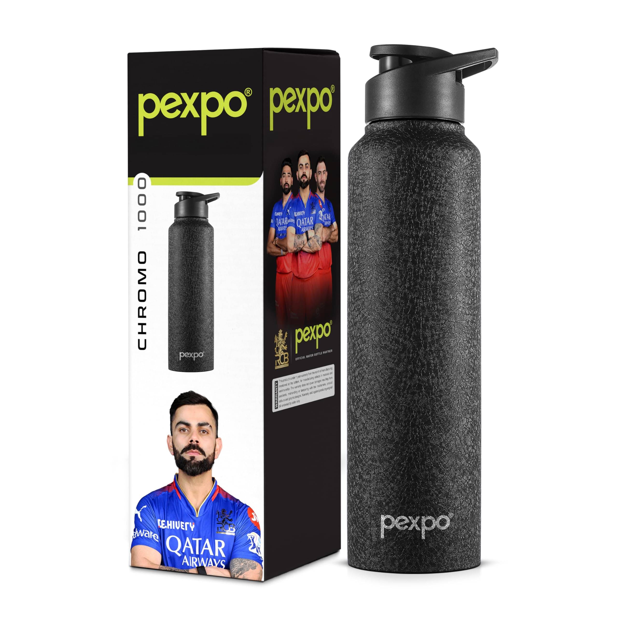     			Pexpo Chromo Black Stainless Steel Fridge Water Bottle 950 mL ( Set of 1 )