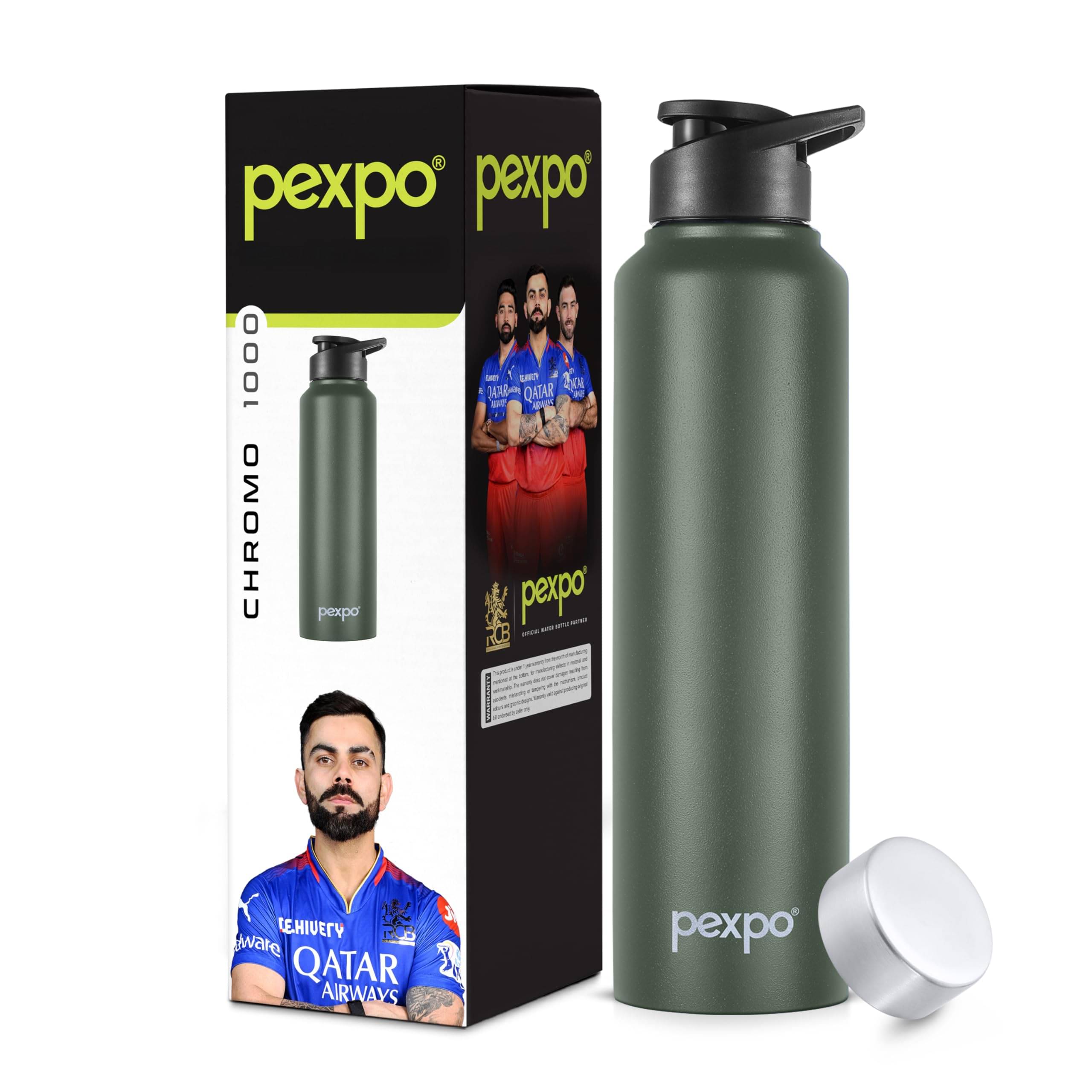     			Pexpo Chromo Green Stainless Steel Fridge Water Bottle 950 mL ( Set of 1 )