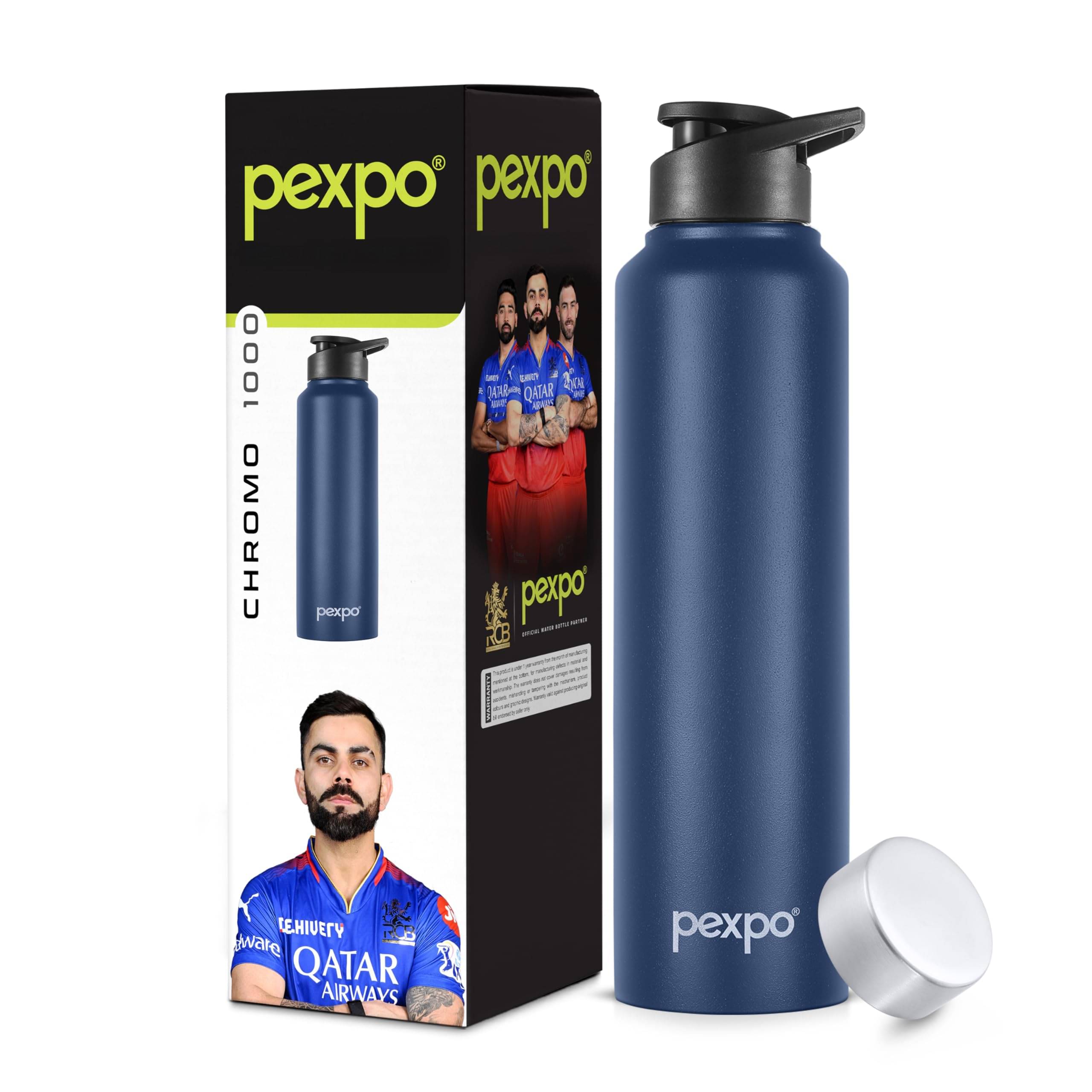     			Pexpo Chromo Blue Stainless Steel Fridge Water Bottle 950 mL ( Set of 1 )