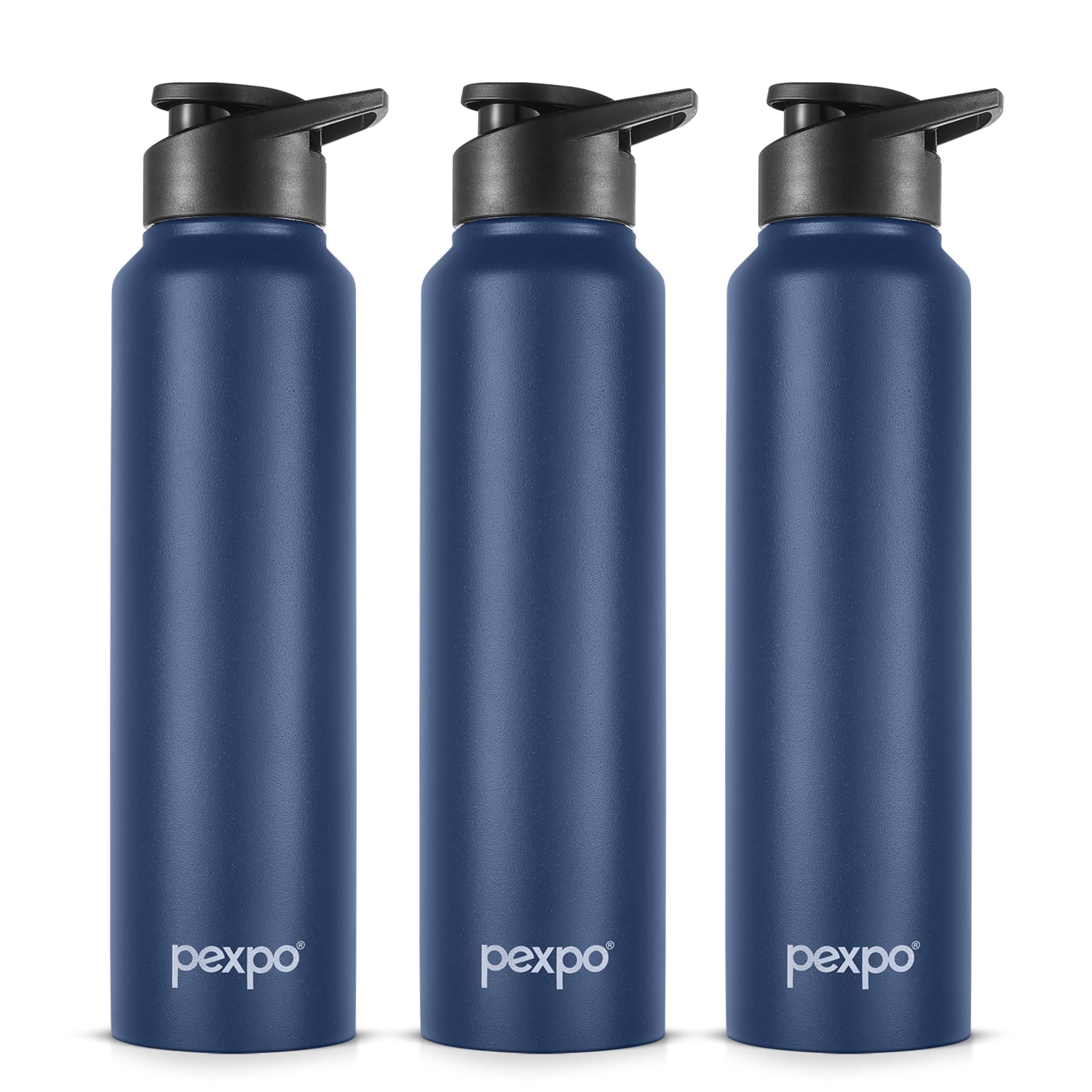     			Pexpo Chromo Blue Stainless Steel Fridge Water Bottle 950 mL ( Set of 3 )