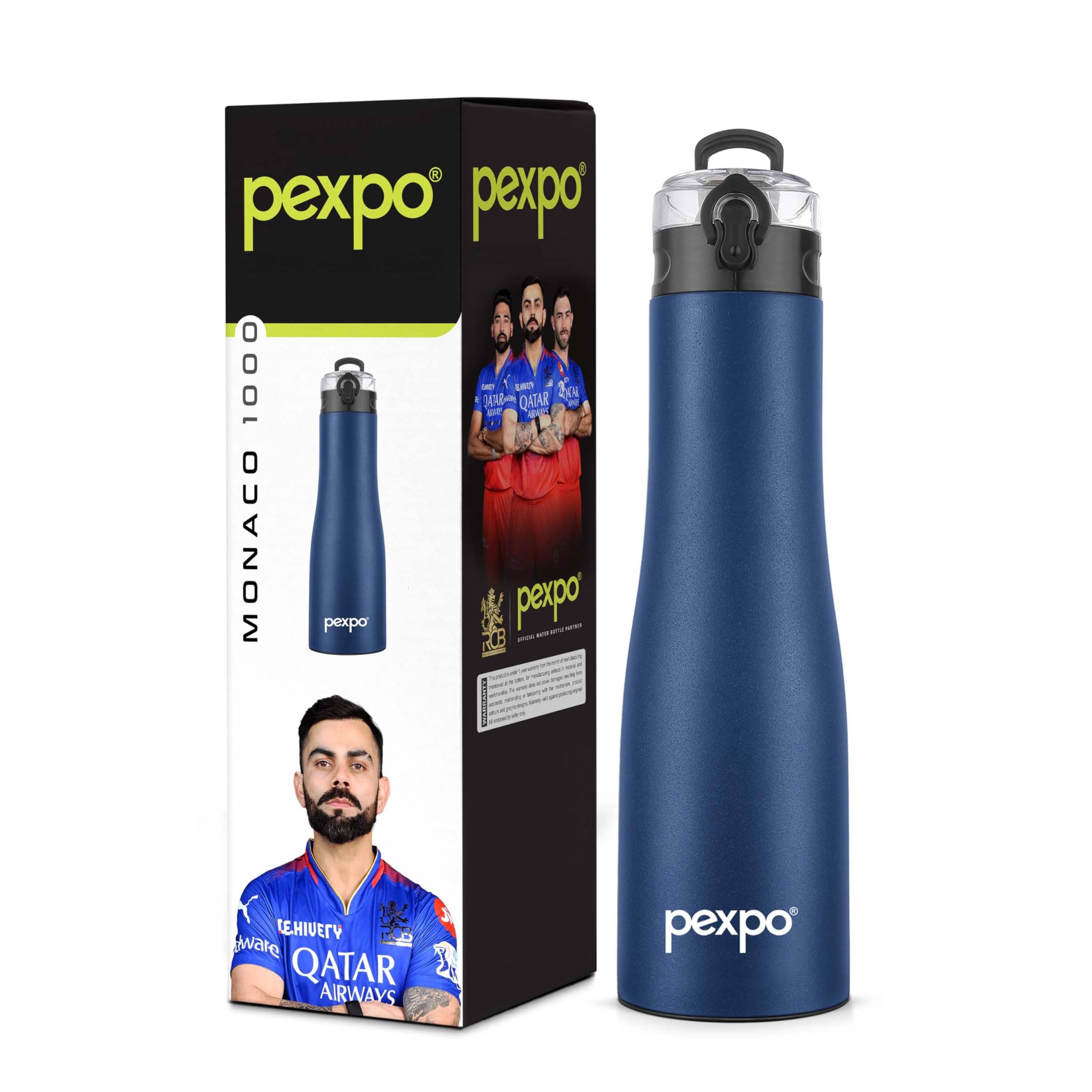 Pexpo Sports and Hiking Stainless Steel Monaco Blue Sipper Water Bottle 1000 ml mL ( Set of 1 ) Pexpo Sports and Hiking Stainless Steel Monaco Blue Sipper Water Bottle 1000 ml mL ( Set of 1 )