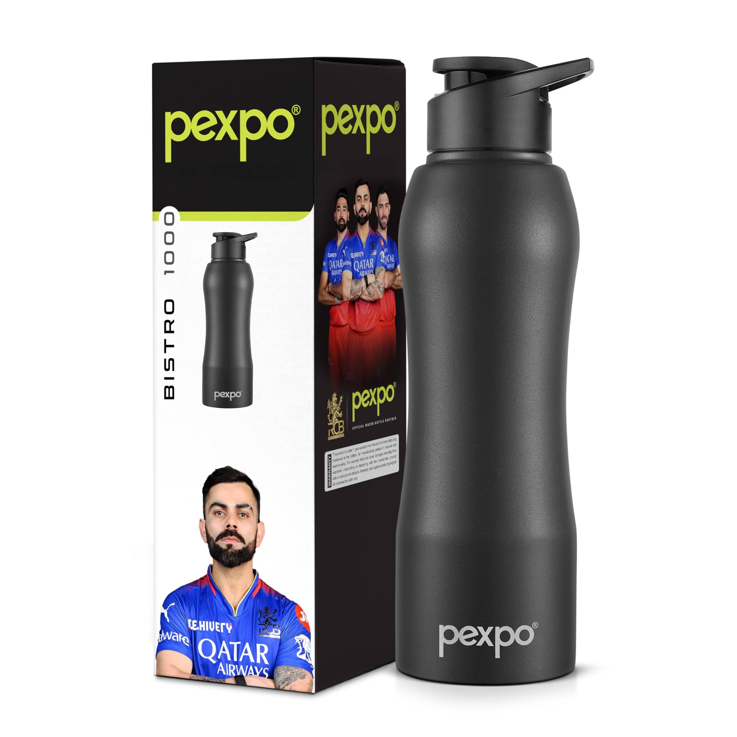     			Pexpo Bistro Black Stainless Steel Fridge Water Bottle 1000 mL ( Set of 1 )