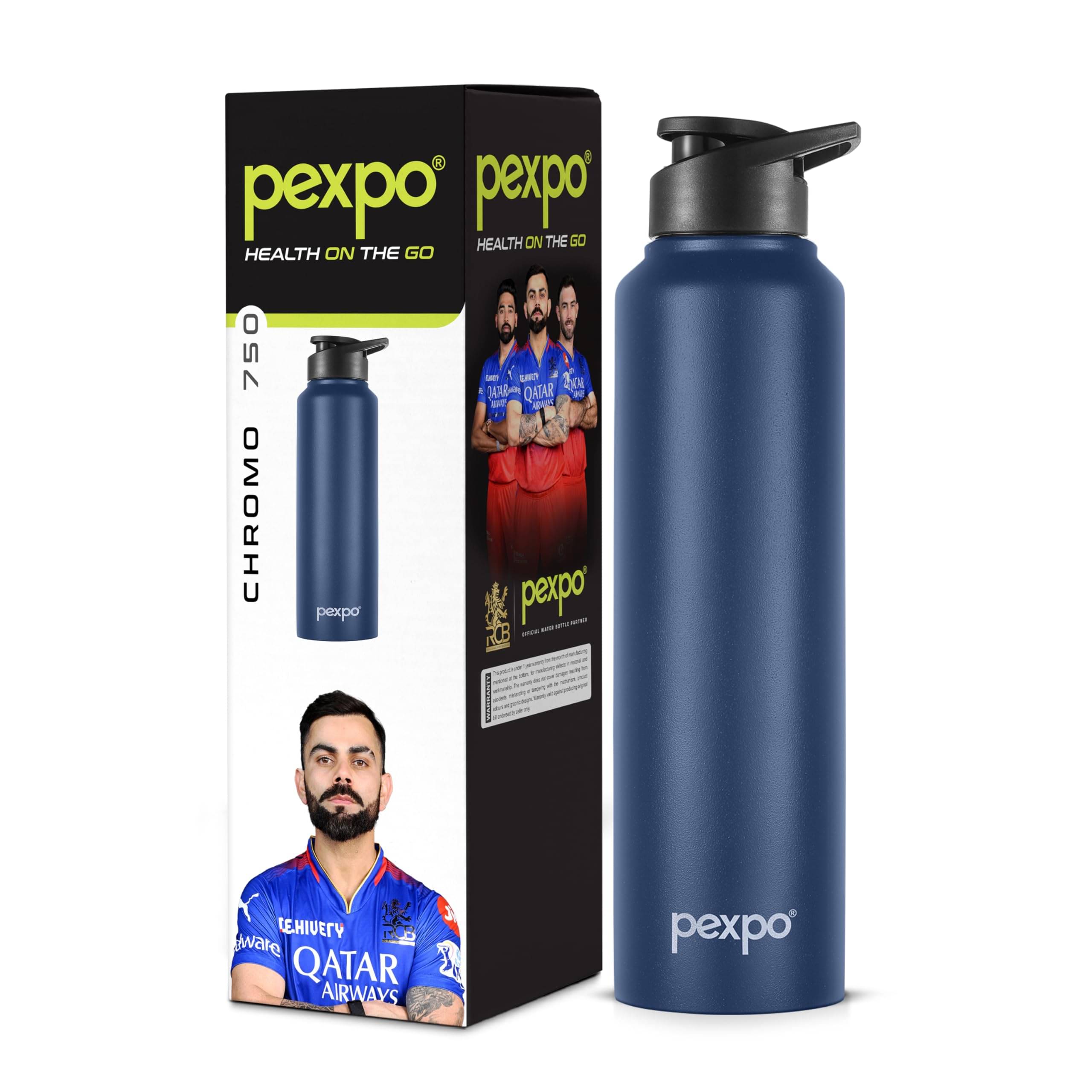     			Pexpo Chromo Blue Stainless Steel Fridge Water Bottle 750 mL ( Set of 1 )