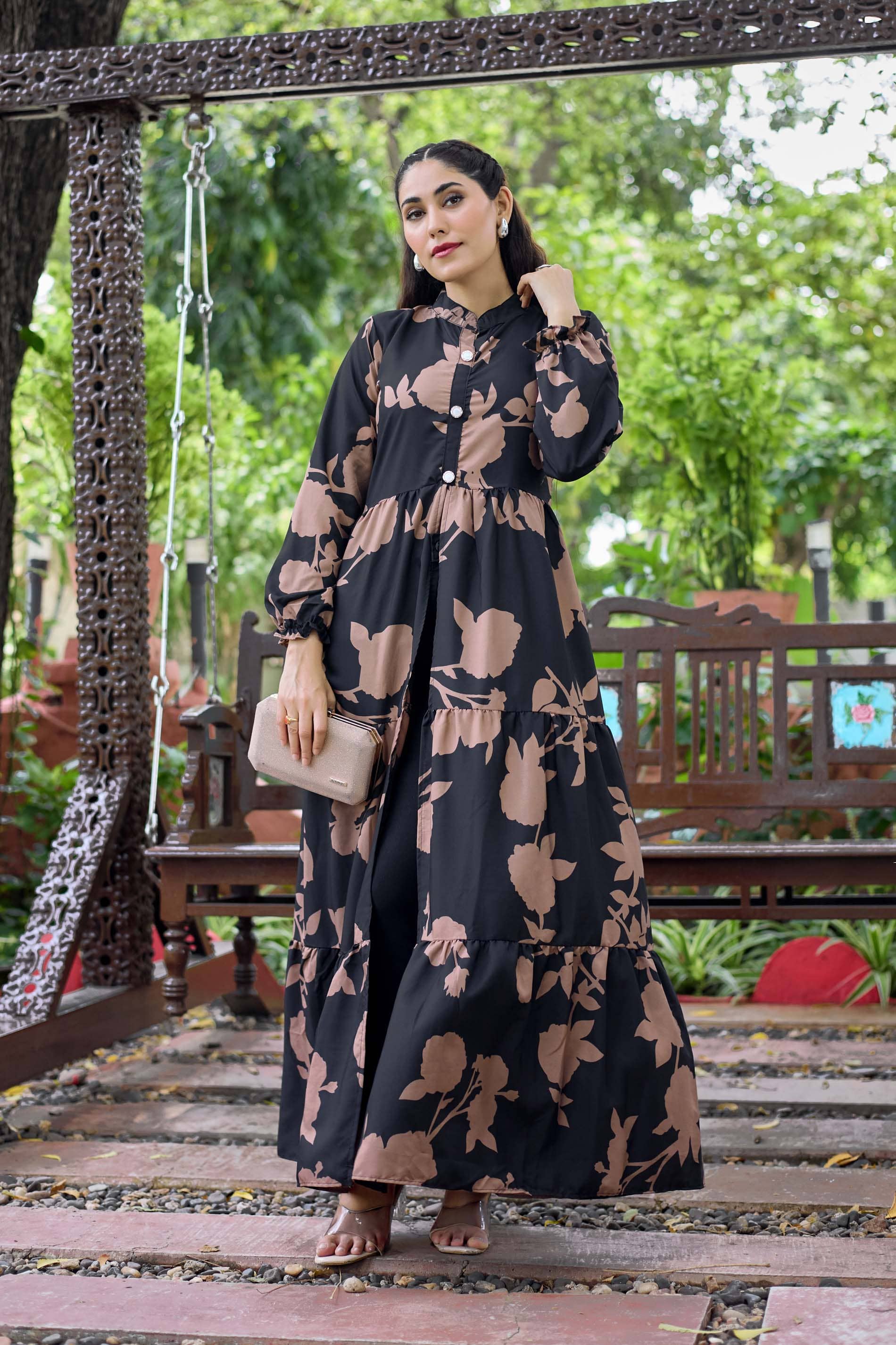 SARINKU Women Crepe Self Design Anarkali Kurti ( Black ) - Kurtis, Tunics | Buy online on ZillyBuy