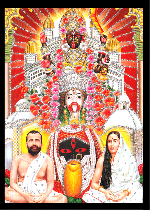SRI RAMKRISHNA SARADA MATA WITH 3 KALI MATA Sparkled Laminated Photo 5 (Width) x 7 (Length) inch on Wooden Base With Back Support Mount SRI RAMKRISHNA SARADA MATA WITH 3 KALI MATA Sparkled Laminated Photo 5 (Width) x 7 (Length) inch on Wooden Base With Back Support Mount