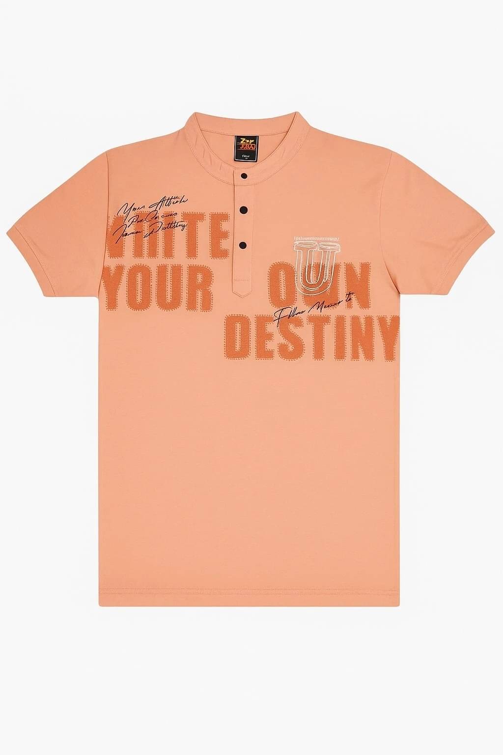 Tees And Tones Men Cotton Blend Regular Fit Printed T-Shirt ( Peach )     			Tees And Tones Men Cotton Blend Regular Fit Printed T-Shirt ( Peach )