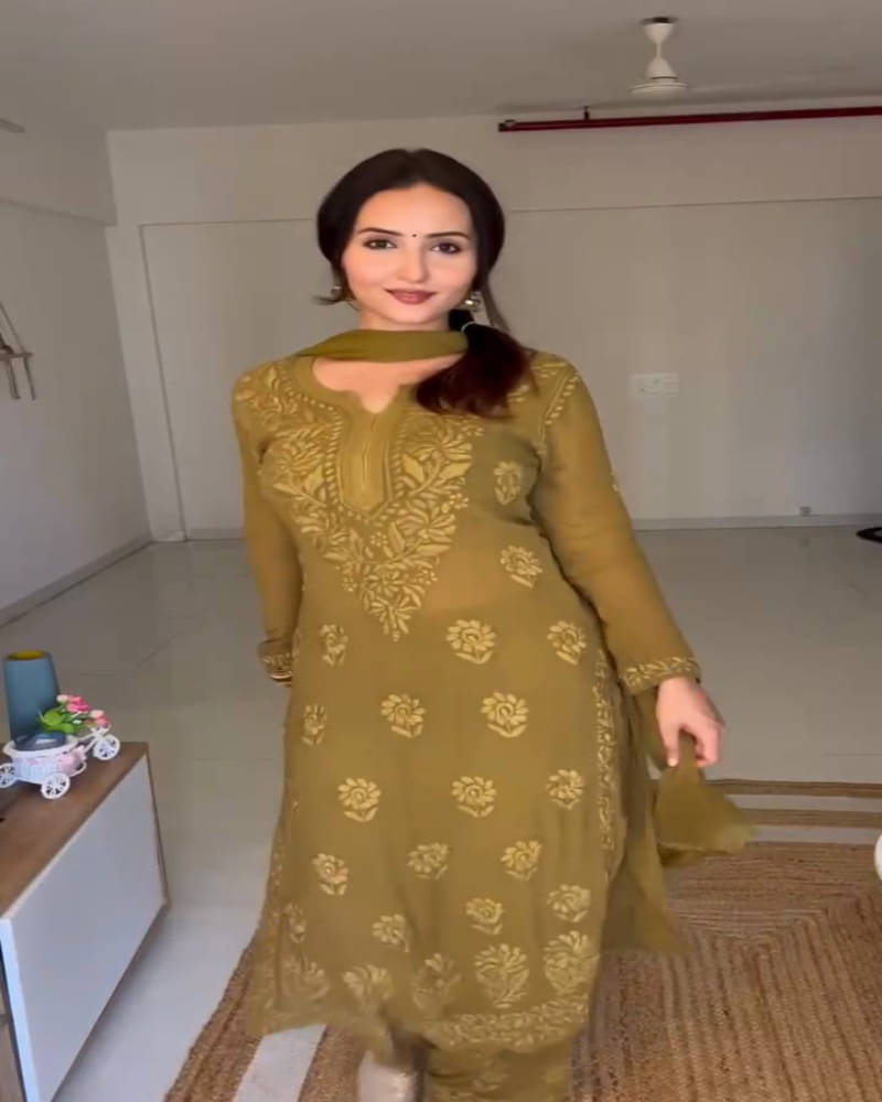    			Topshop Fashion Women Georgette Embroidered A-line Kurti With Pants ( Yellow )