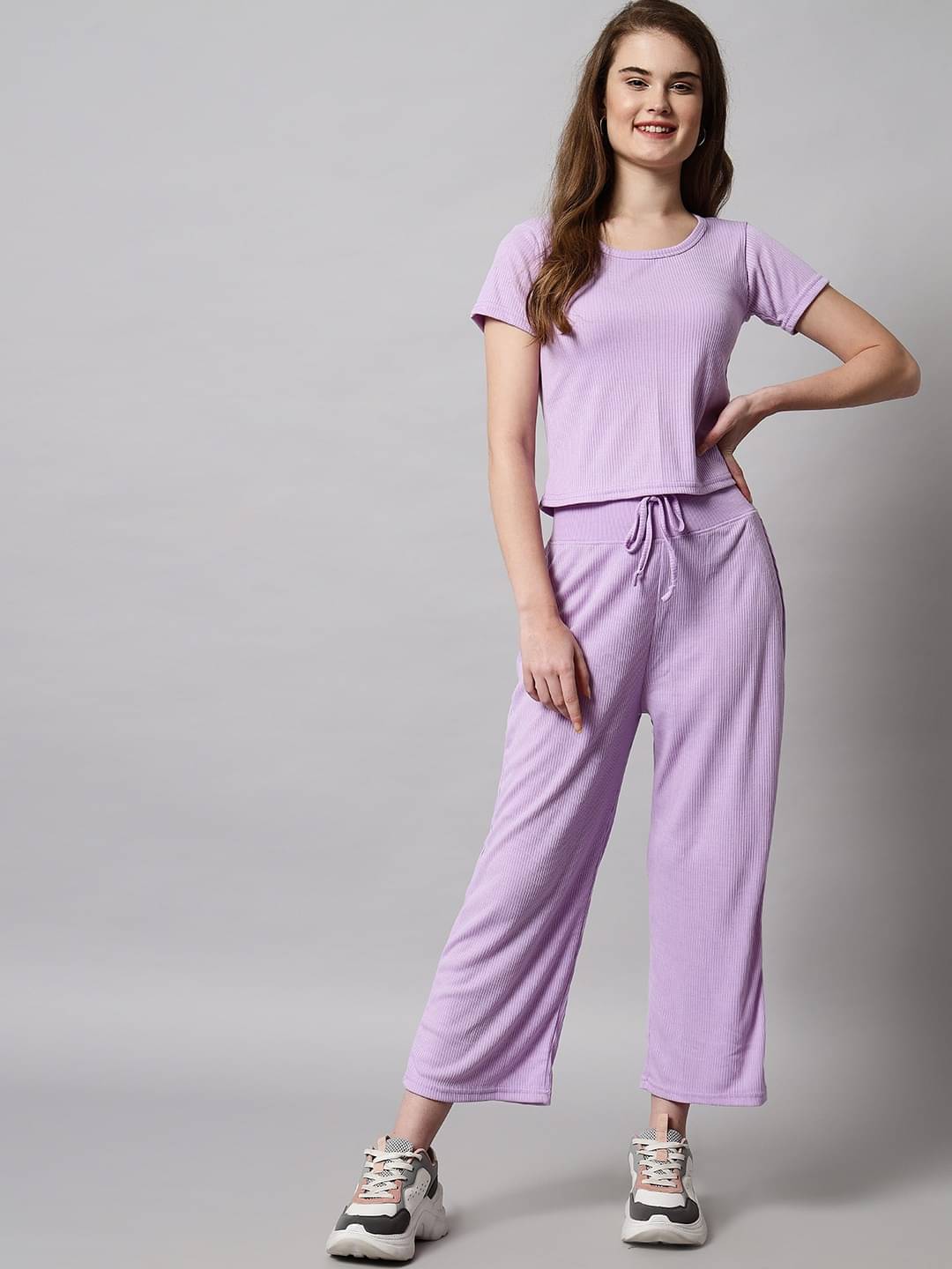     			True Westies Hosiery Solid Women Top with Pyjama ( Purple )