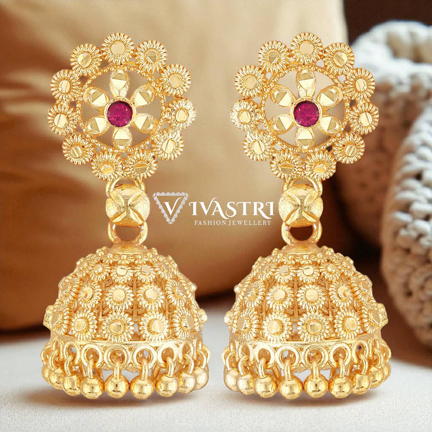     			VIVASTRI Golden Jhumki Earrings ( Pack of 1 )