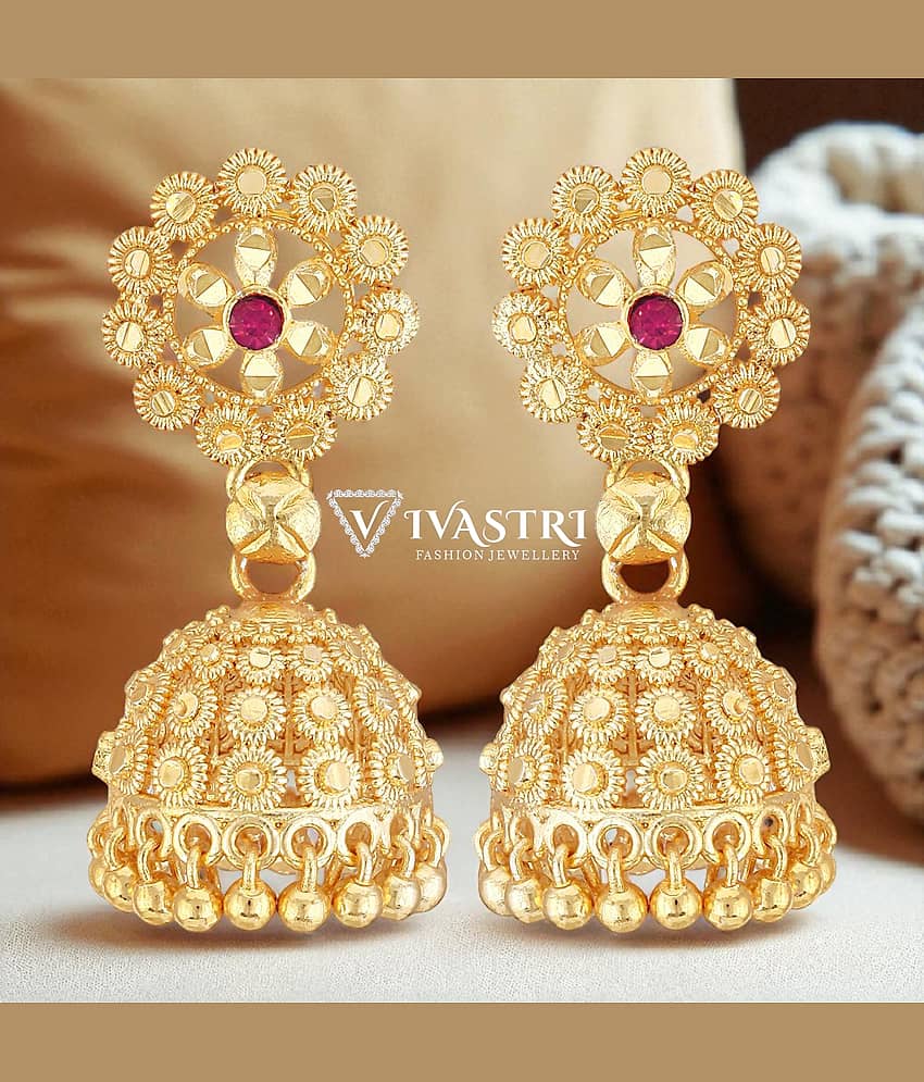 VIVASTRI Golden Jhumki Earrings ( Pack of 1 ) - Earrings | Buy online on ZillyBuy