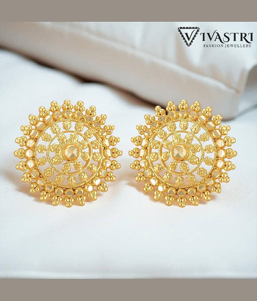 VIVASTRI Golden Stud Earrings ( Pack of 1 ) - Earrings | Buy online on ZillyBuy