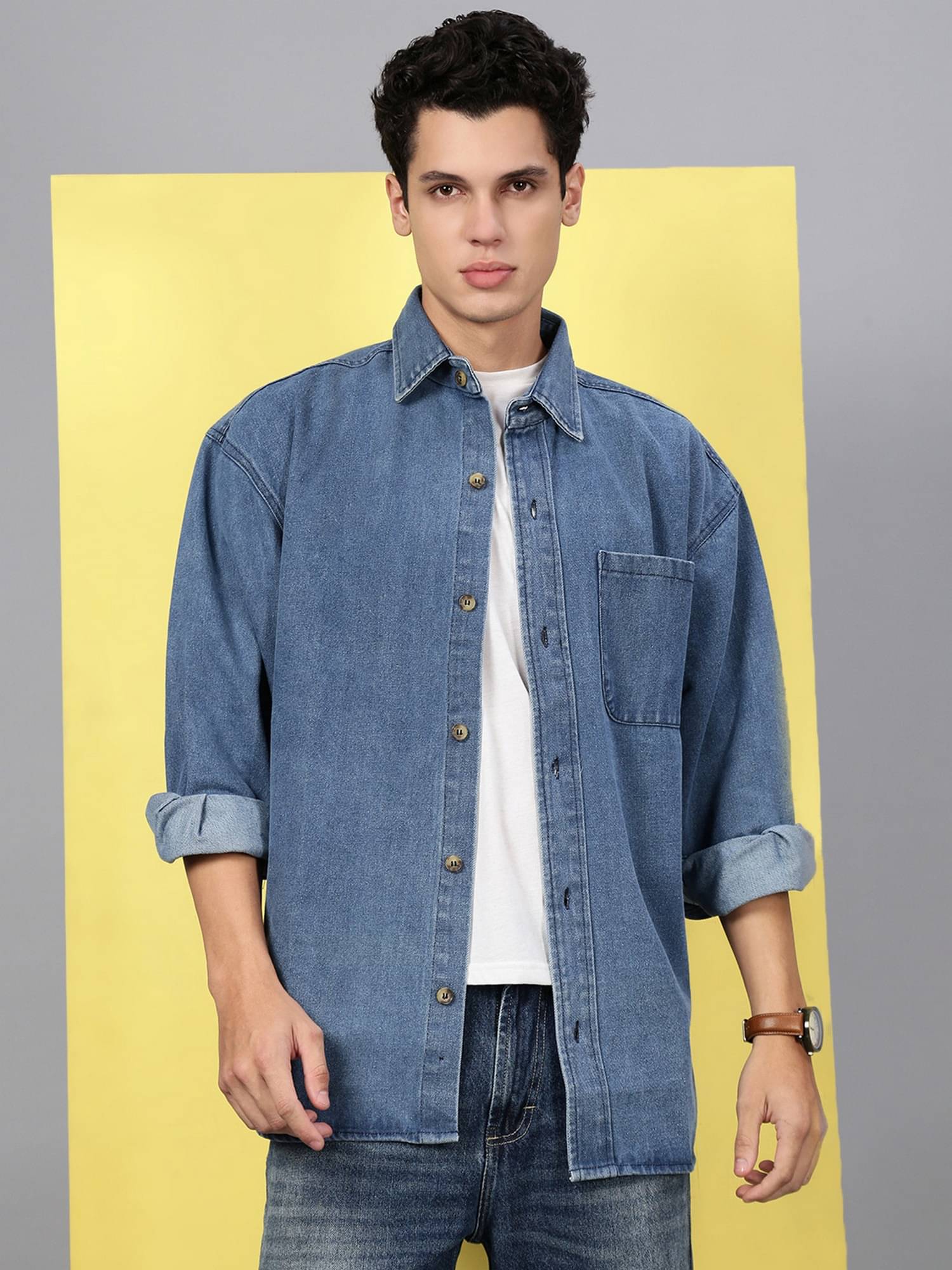 VOGATI Denim Oversized Fit Dyed Full Sleeves Men's Casual Shirt - Blue ( Pack of 1 ) VOGATI Denim Oversized Fit Dyed Full Sleeves Men's Casual Shirt - Blue ( Pack of 1 )