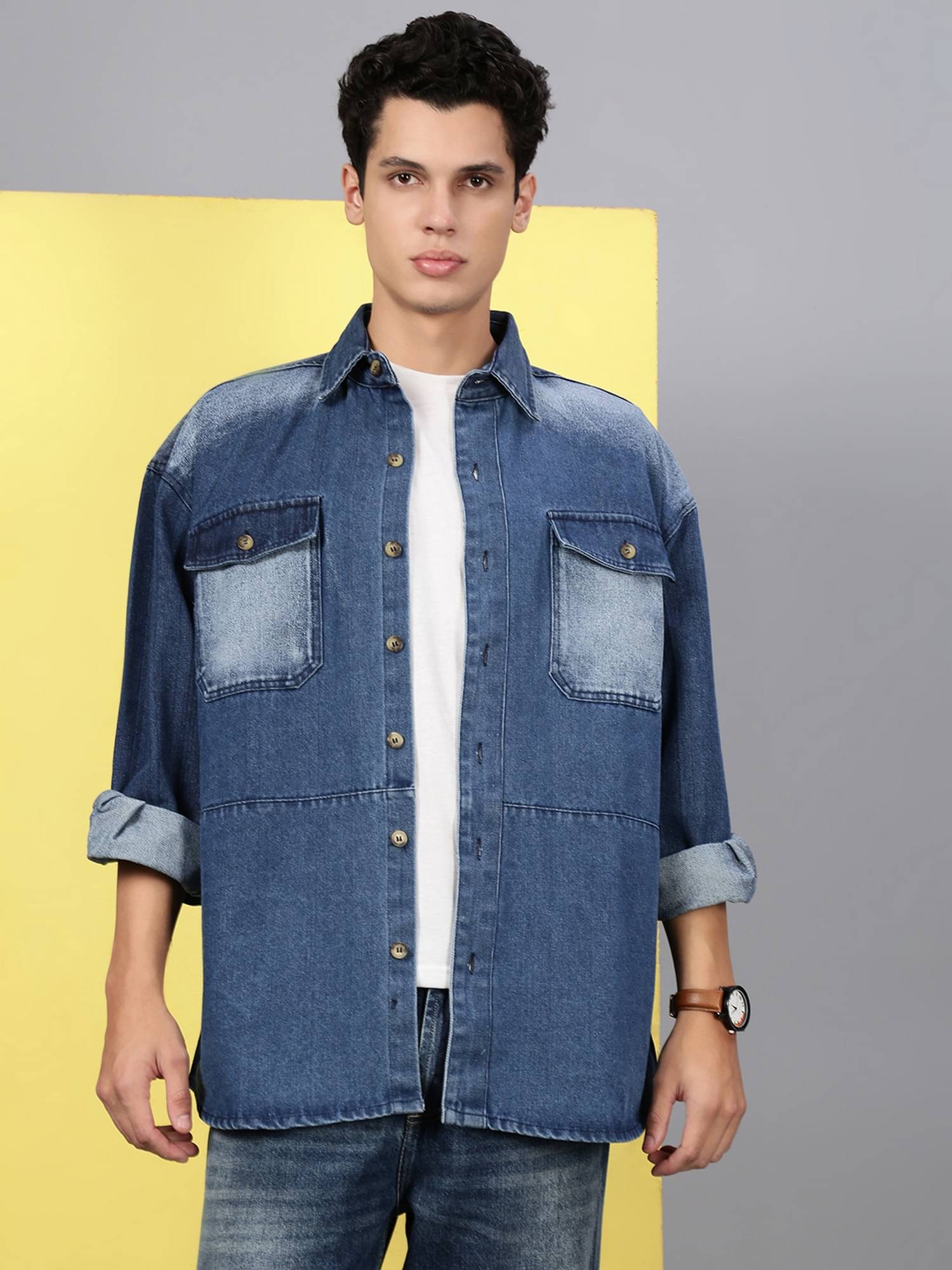 VOGATI Denim Oversized Fit Dyed Full Sleeves Men's Casual Shirt - Blue ( Pack of 1 ) VOGATI Denim Oversized Fit Dyed Full Sleeves Men's Casual Shirt - Blue ( Pack of 1 )