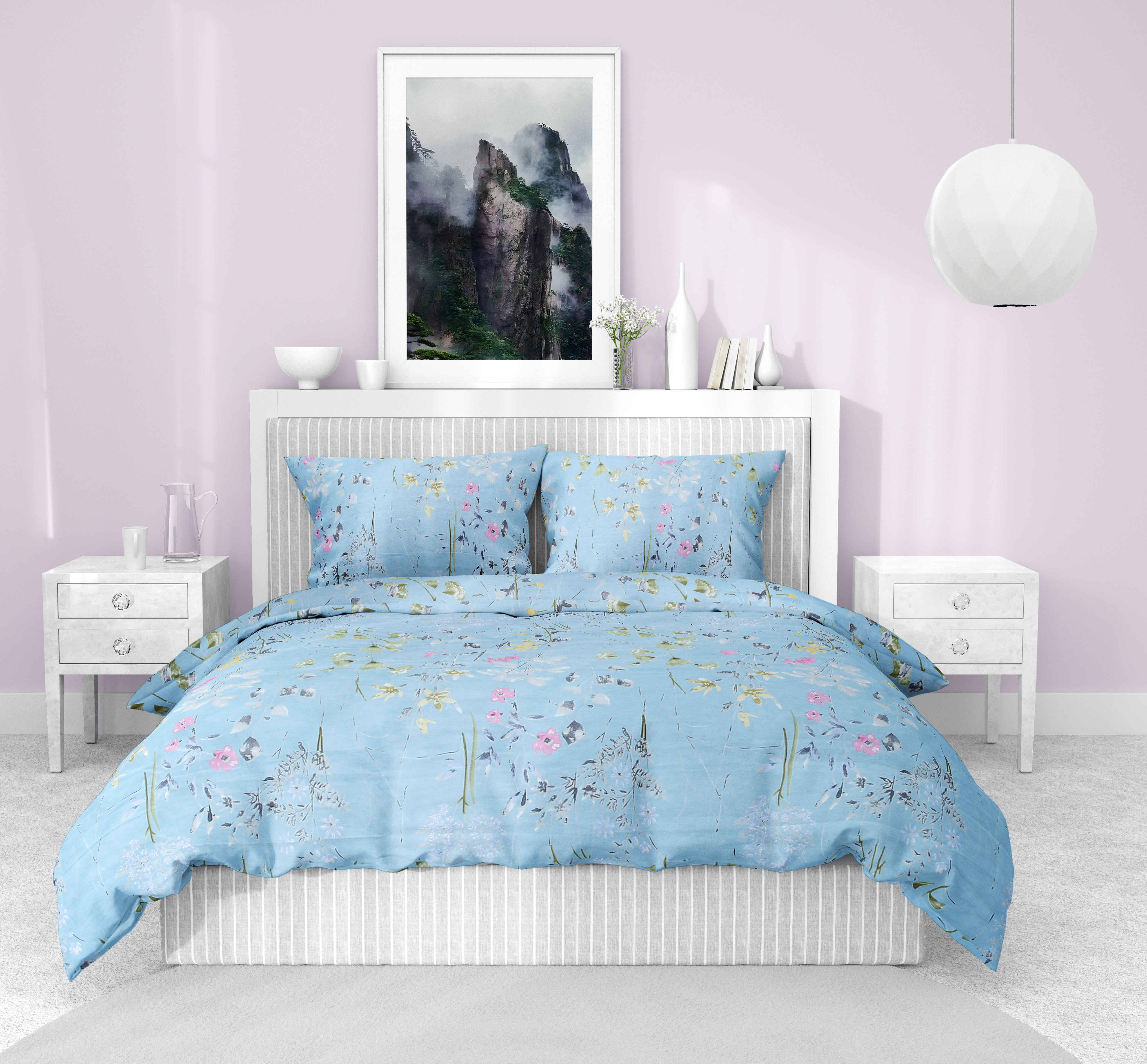     			Valtellina Cotton 1 Double Bedsheet with 2 Pillow Covers ( Blue )