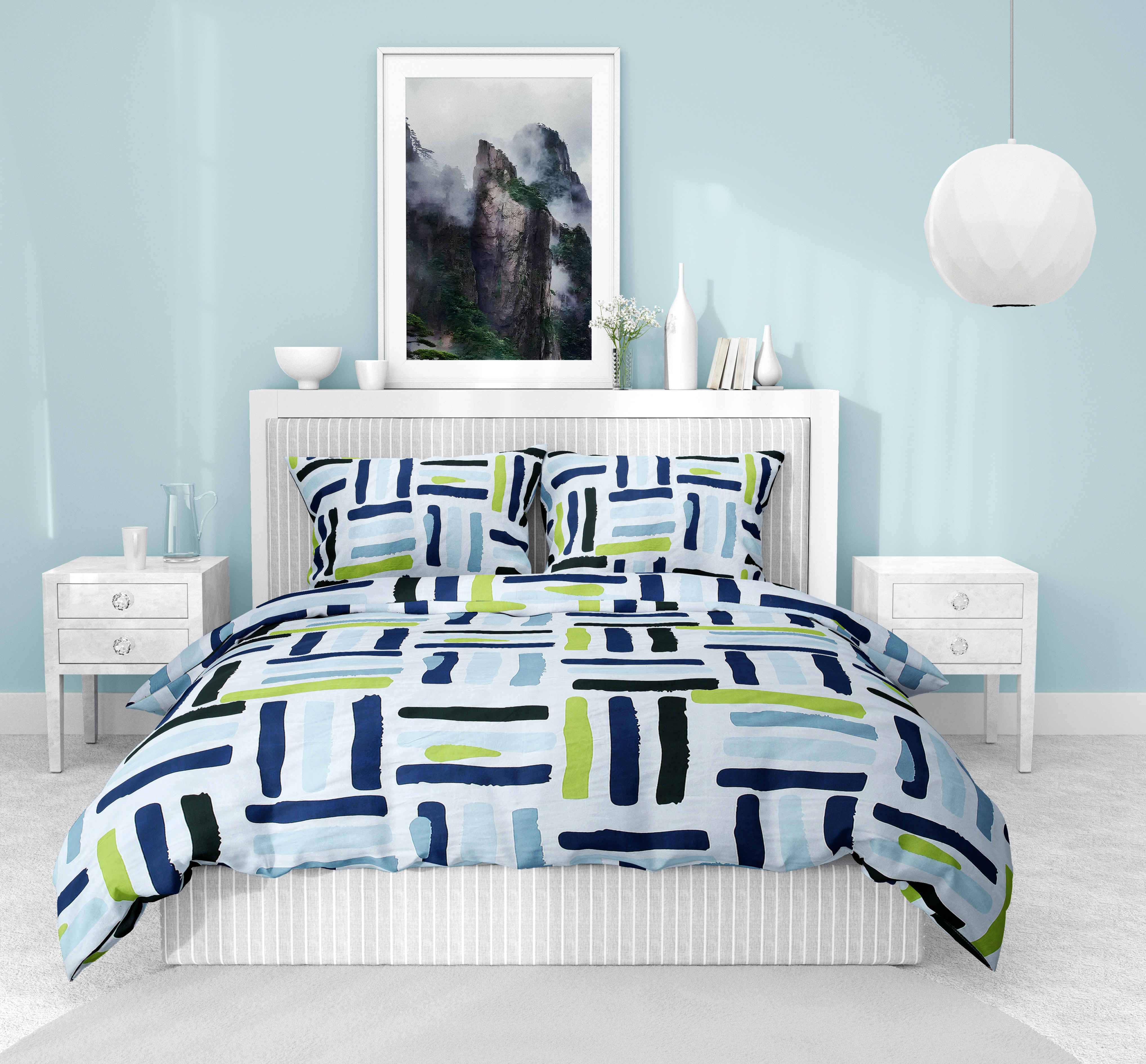    			Valtellina Cotton 1 Double Bedsheet with 2 Pillow Covers ( Blue )