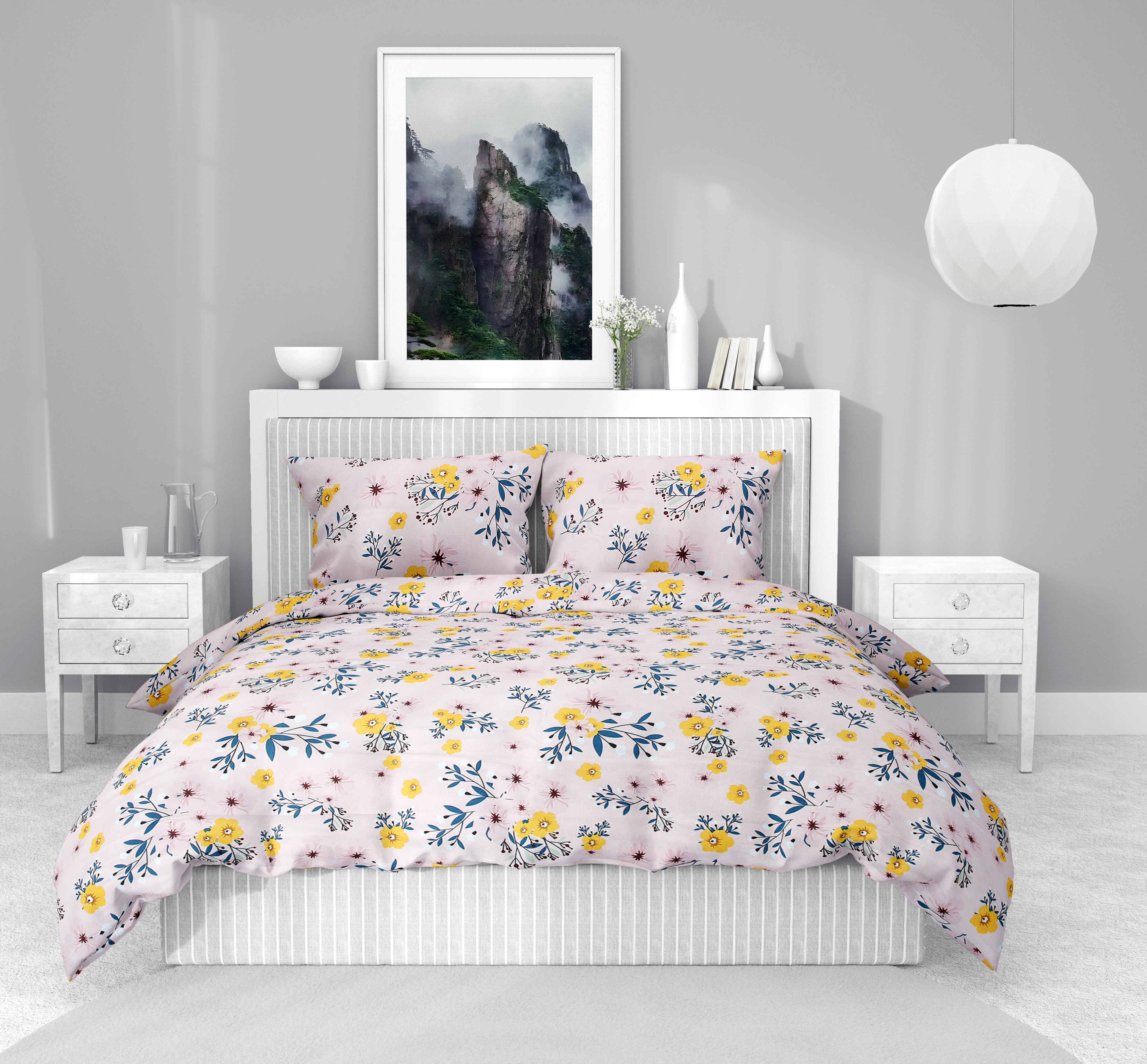     			Valtellina Cotton 1 Double Bedsheet with 2 Pillow Covers ( Yellow )