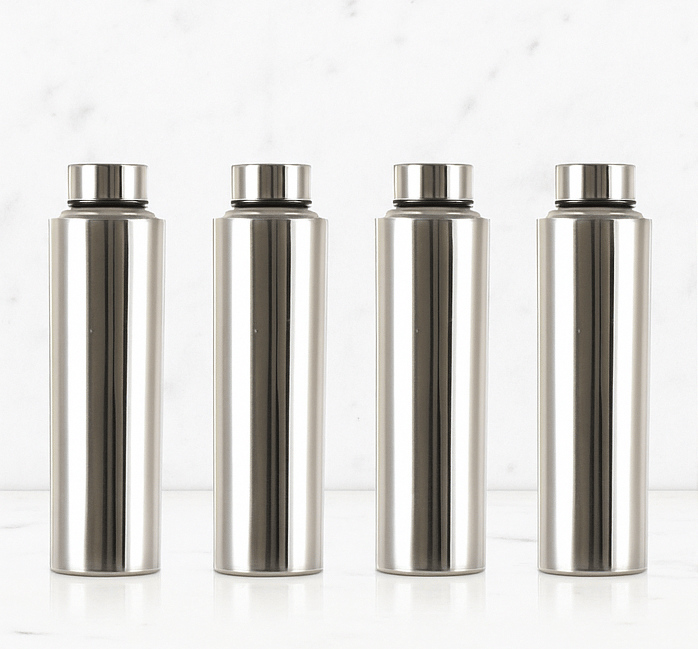 Visaxmi Steel Water Bottle Silver Steel Fridge Water Bottle 1000 mL ( Set of 4 )