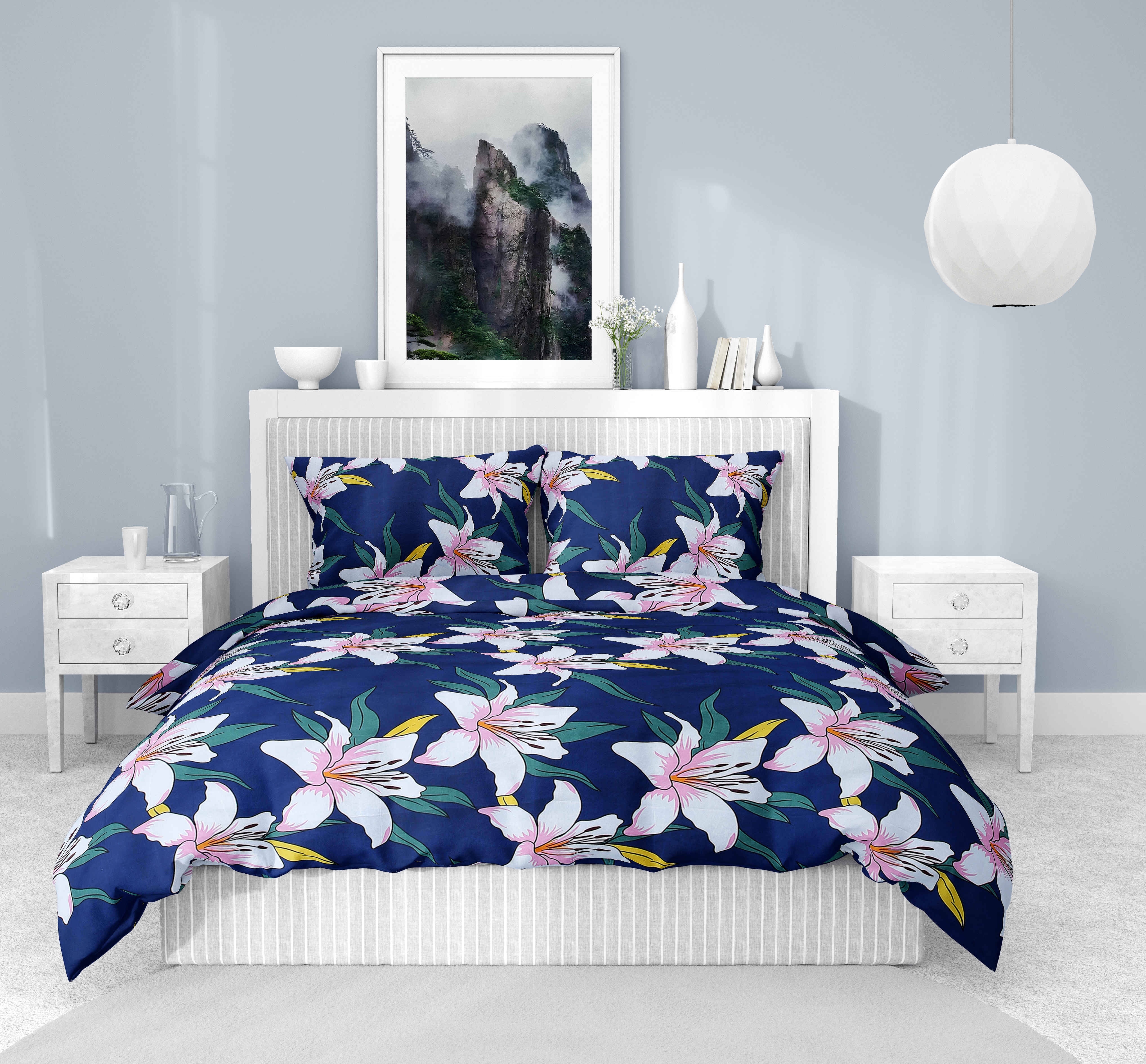     			Wholesale india Cotton 1 Double Bedsheet with 2 Pillow Covers ( Blue )